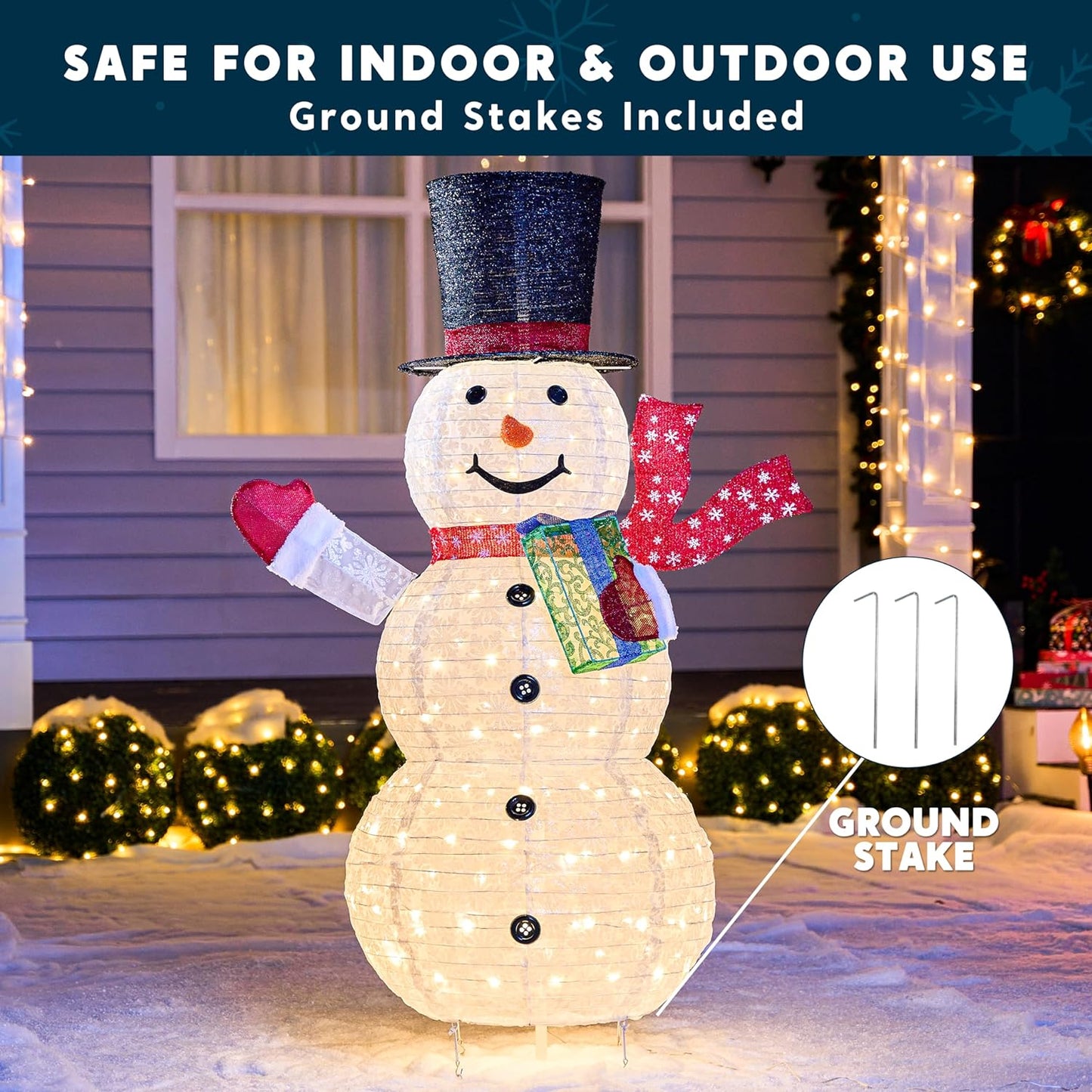 Syncfun 4 FT Snowman Yard Light Christmas Outdoor Decorations,120 LED Snowman Christmas Decorations,Christmas Yard Light with Stakes Holiday Decor
