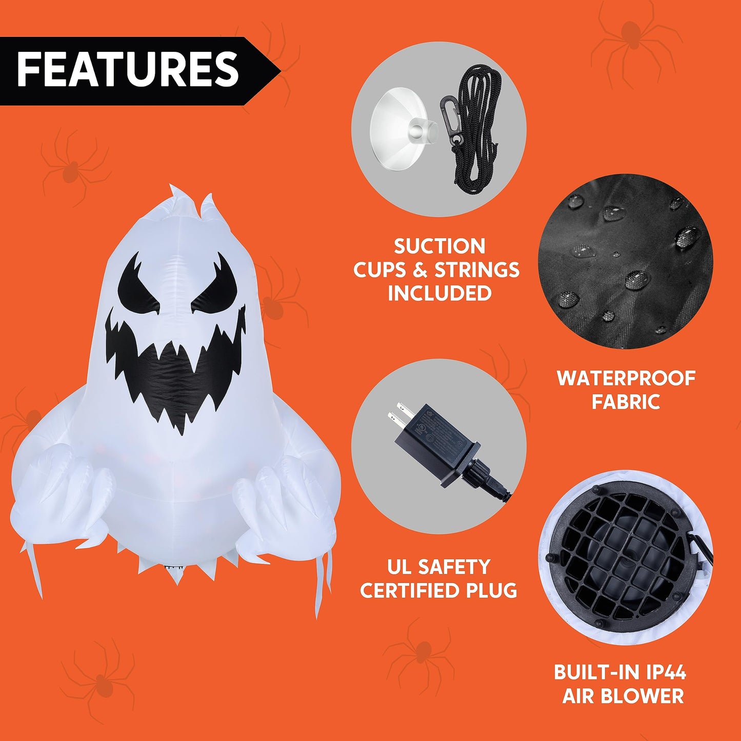 Syncfun 4.5 FT Halloween Inflatable Ghost Broke Out from Window with Built-in Rotating Red LED Blow Up Inflatable for Window Decoration Yard Garden Lawn Decor