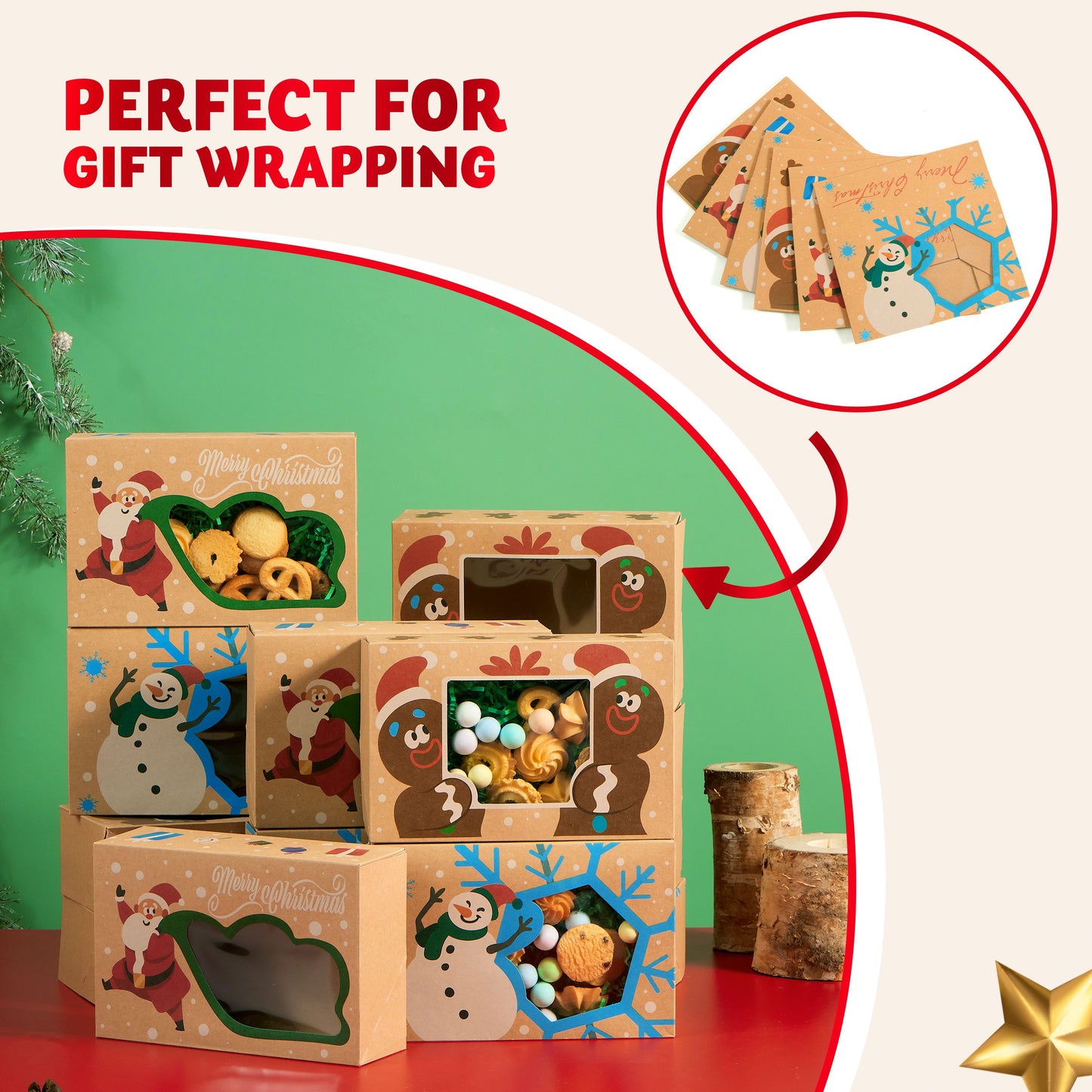 SYNCFUN 12 Pcs Christmas Cookie Boxes Bakery Treat Gift Box with Window 8.75" x 5.75" x 2.75" for Pastries, Cupcakes, Cookies, Brownies, Donuts Gift Giving