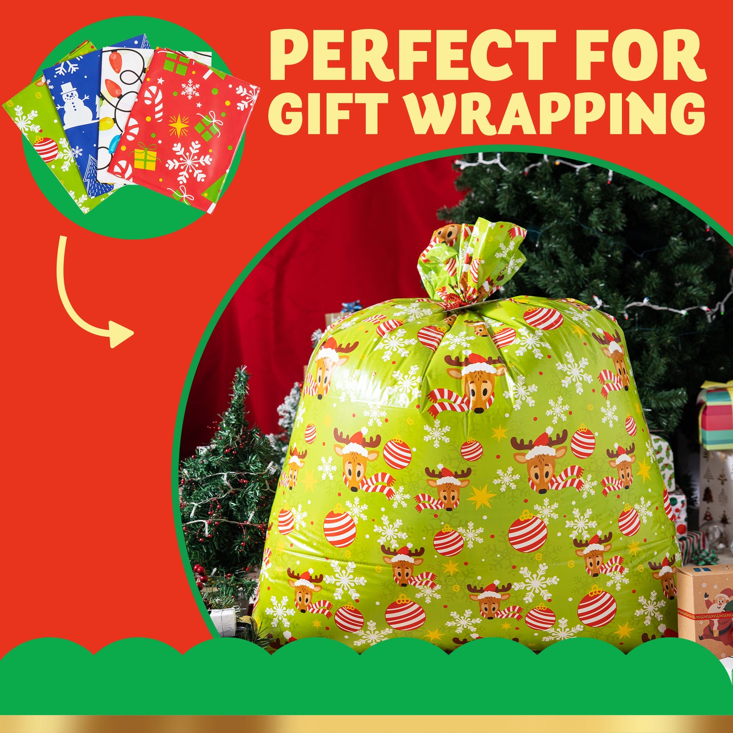 Joyfy 8 Pcs Large Christmas Gift Bags Xmas Presents 44”x 36” Jumbo Christmas Gift Bags Wrapping Giant Gift Bags for Huge Gifts Big Gift Sack Set