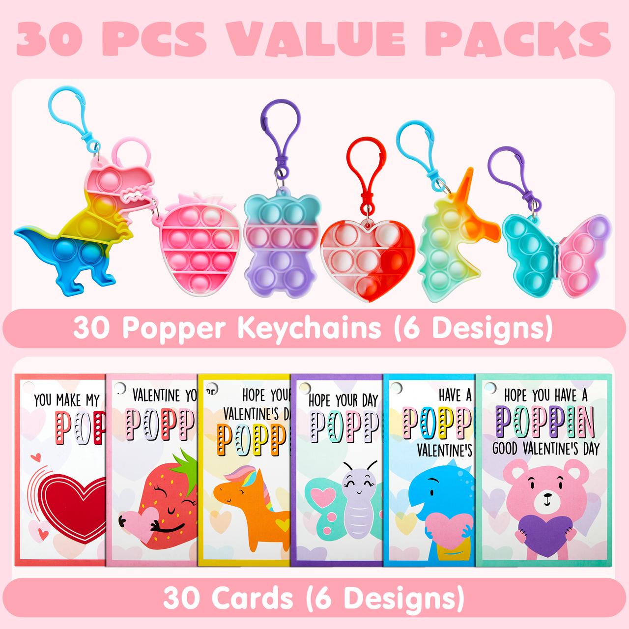 30 pieces, Valentine's Day card with popular fidget keychain toy