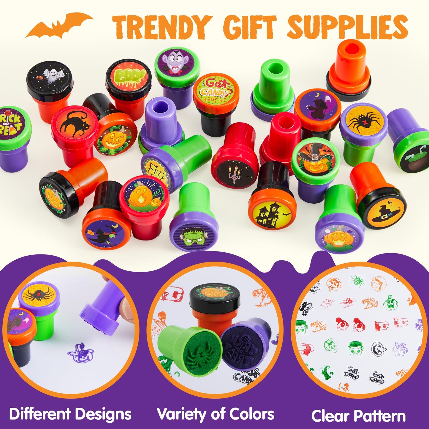 JOYIN 50 Pieces Halloween Assorted Stamps Kids Self Ink Stamps,25 Designs Plastic Stamps,Trick Or Treat Stamps,Spooky Stamps for Halloween Party Gifts,Game Prizes,Halloween Goodies Bags