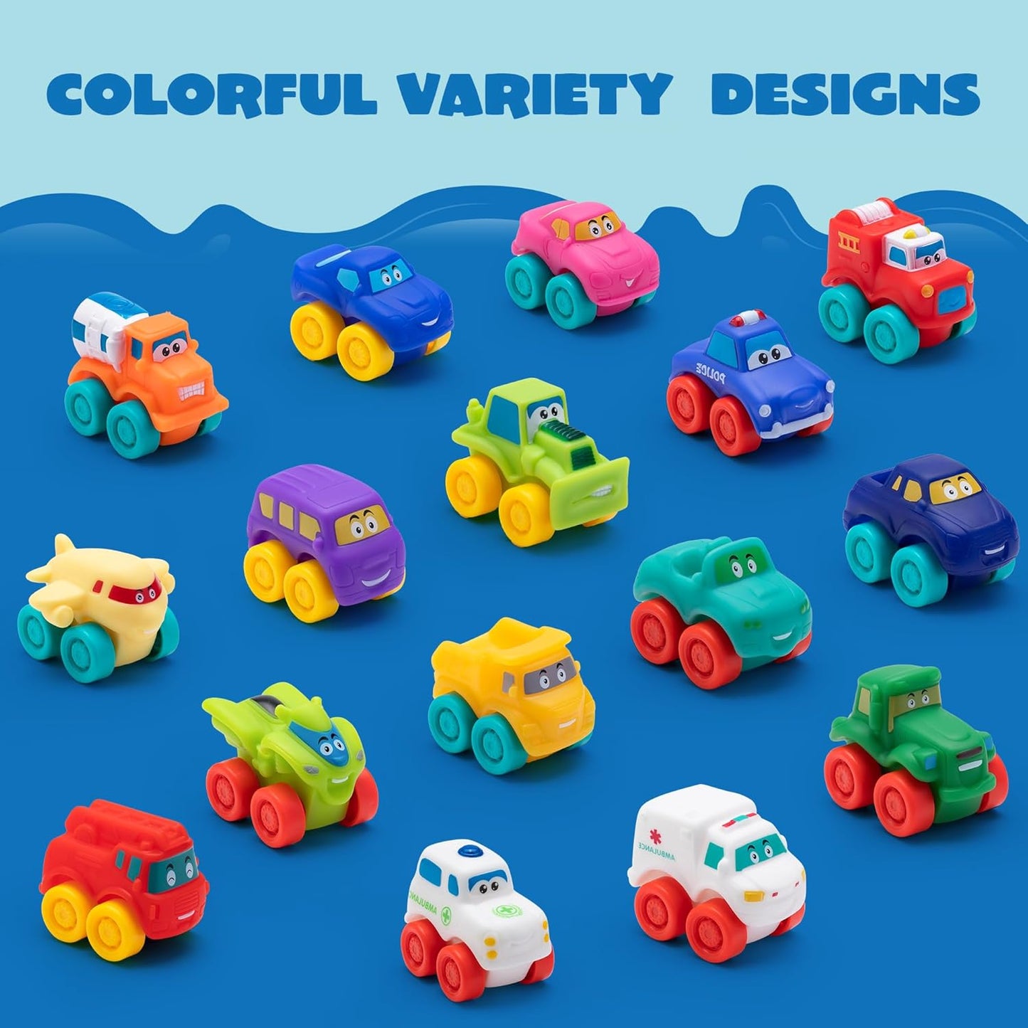 SYNCFUN Cartoon Cars, Soft Rubber Toy Car Set, Mini Toy Vehicles, Bath Toy Car for Toddlers, Gift for Boys and Girls Christmas Birthday, Summer Beach and Pool Activity, Party Favors for Kids