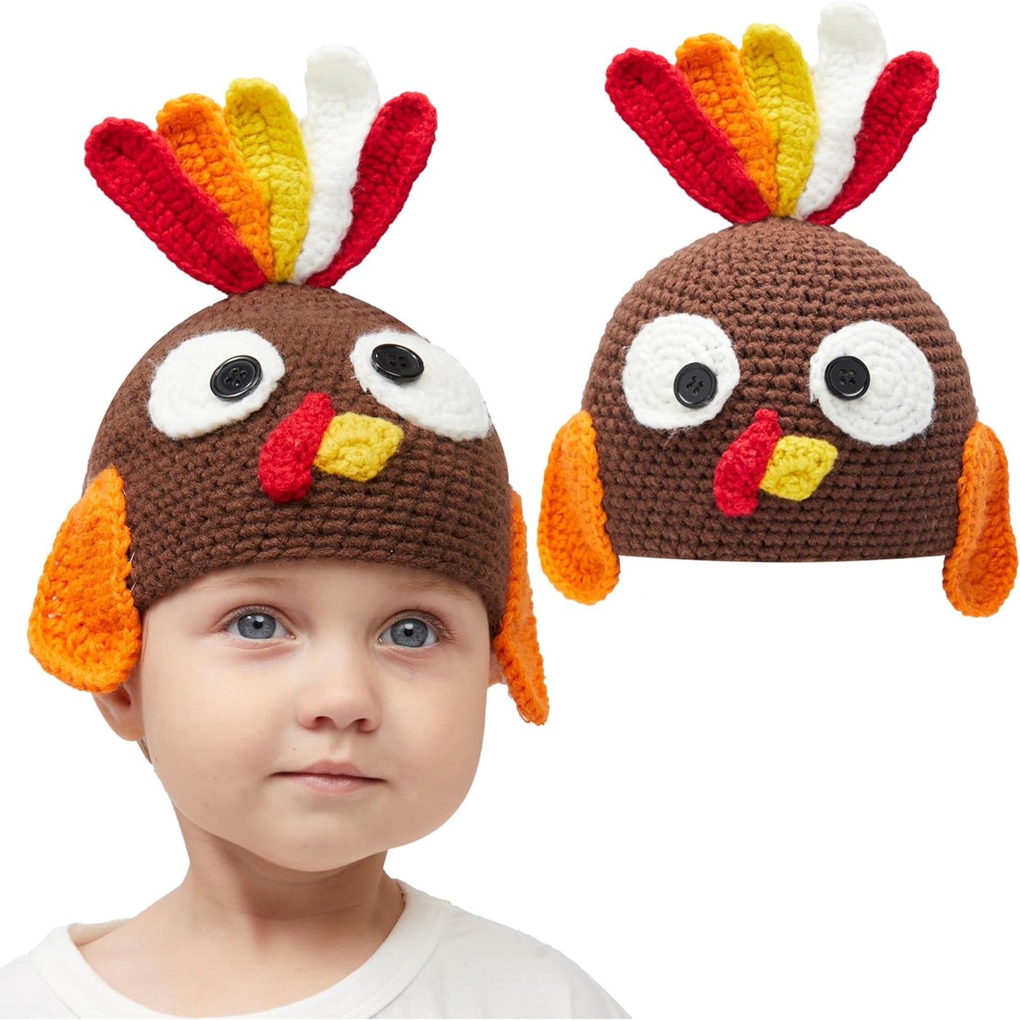 Joyfy Turkey Beanie Hat with Ear Flaps, Photograph Prop Carnival Cosplay for Baby, Halloween Costume Dress Up Hats,Thanksgiving Party Favor Supplies, Thanksgiving Costume Hats