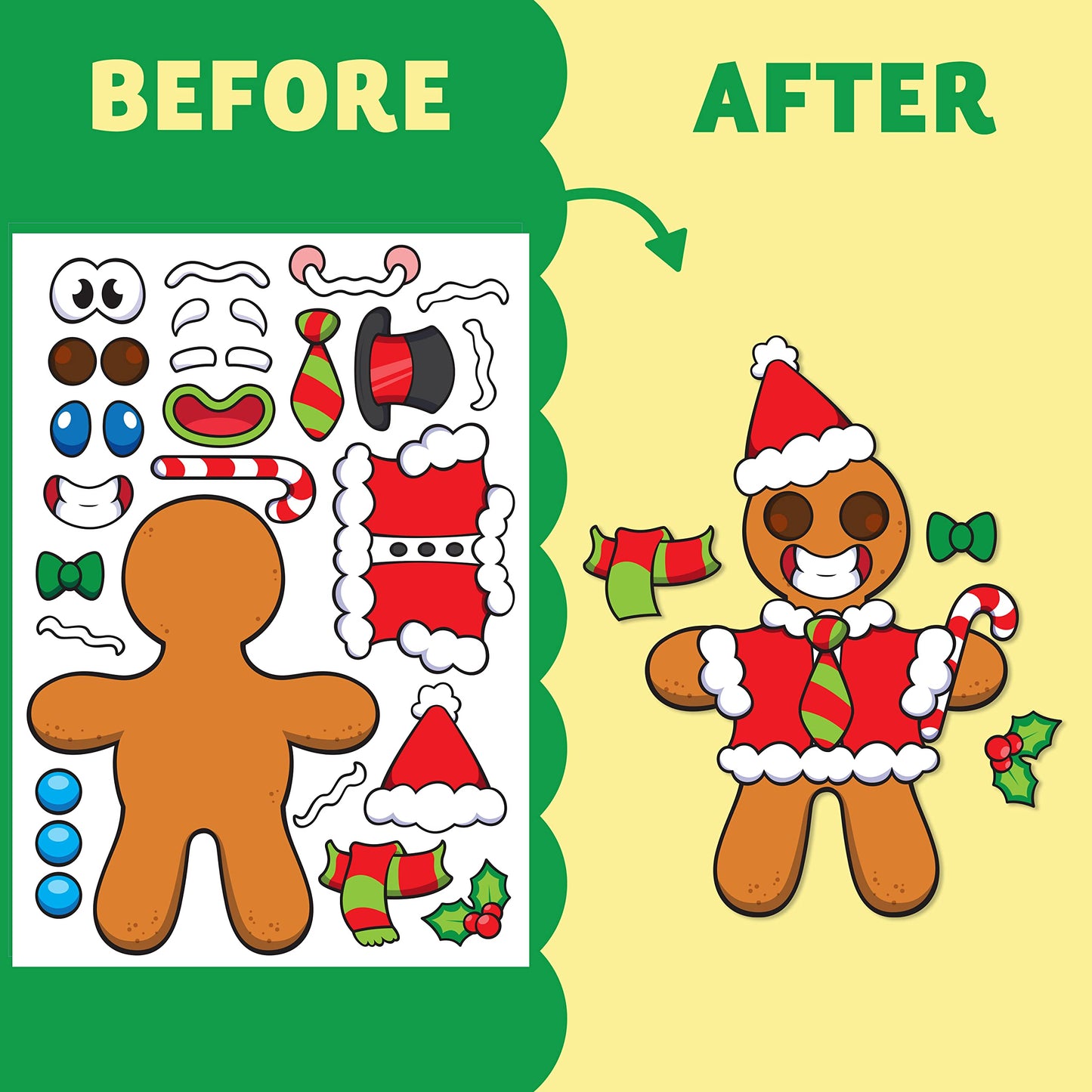 SYNCFUN 36 Pcs Christmas Make-a-face Sticker Sheets for Kids, Make Your Own Christmas Gingerbread Sticker Series and Trees Sticker Sheets for Kids Party Favors Christmas Craft