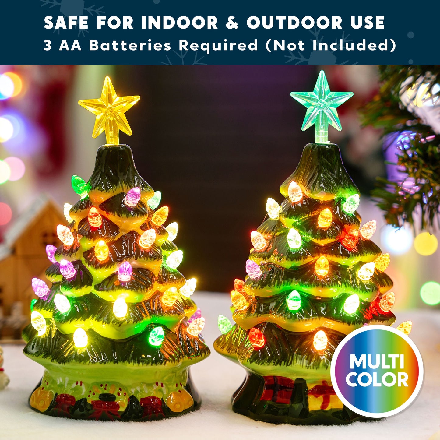 Joyfy 2 Pcs 7" Small Ceramic Christmas Tree,Prelit Ceramic Christmas Tree with Lights and Top Star,Table Top Christmas Tree Decorations,Holiday Tree