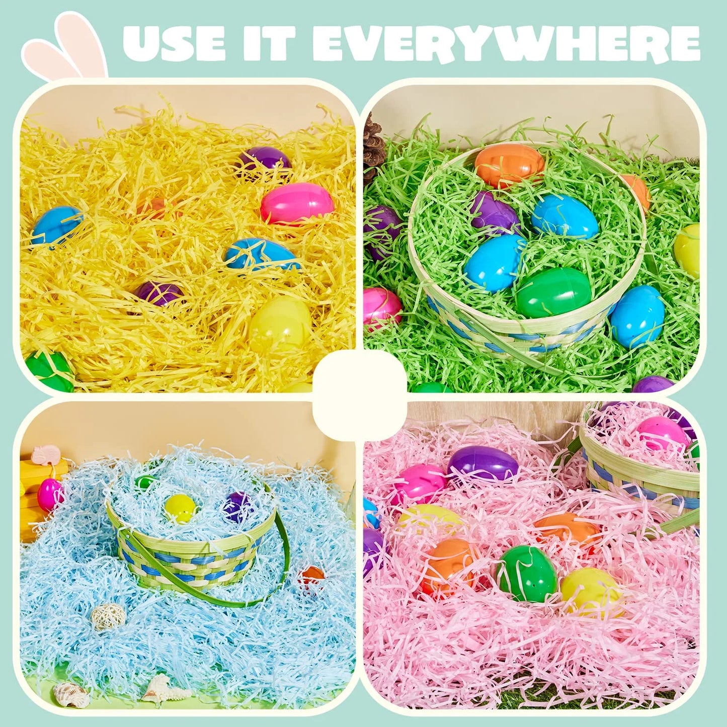 Joyfy 1000g (36oz ) Easter Grass for Baskets,Pink Yellow Sky Blue Green Recyclable Shredded Paper Easter Hunt,Party Decor