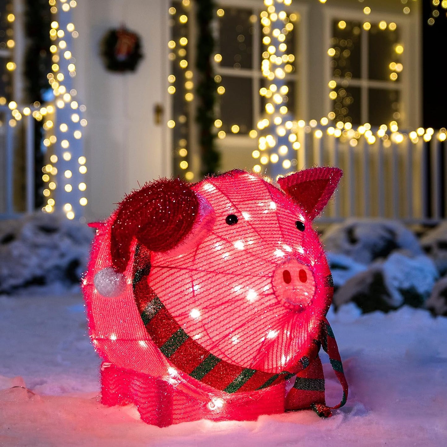 Pig Yard Light Christmas Outdoor Decorations,80 Pre-Lit LED Christmas Decorations,Christmas Yard Light with Stakes Decorations Outdoor Holiday Decor