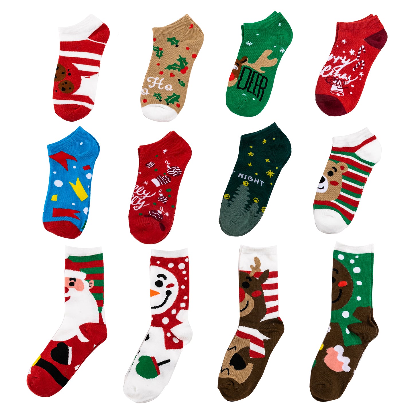 SYNCFUN 2024 Christmas Advent Calendar 12 Days of Christmas Warm Cotton Socks for Women Countdown Calendar Includes 8 Low Cut Socks and 4 Knee High Socks Gift for Holiday Christmas Party Favor Gifts