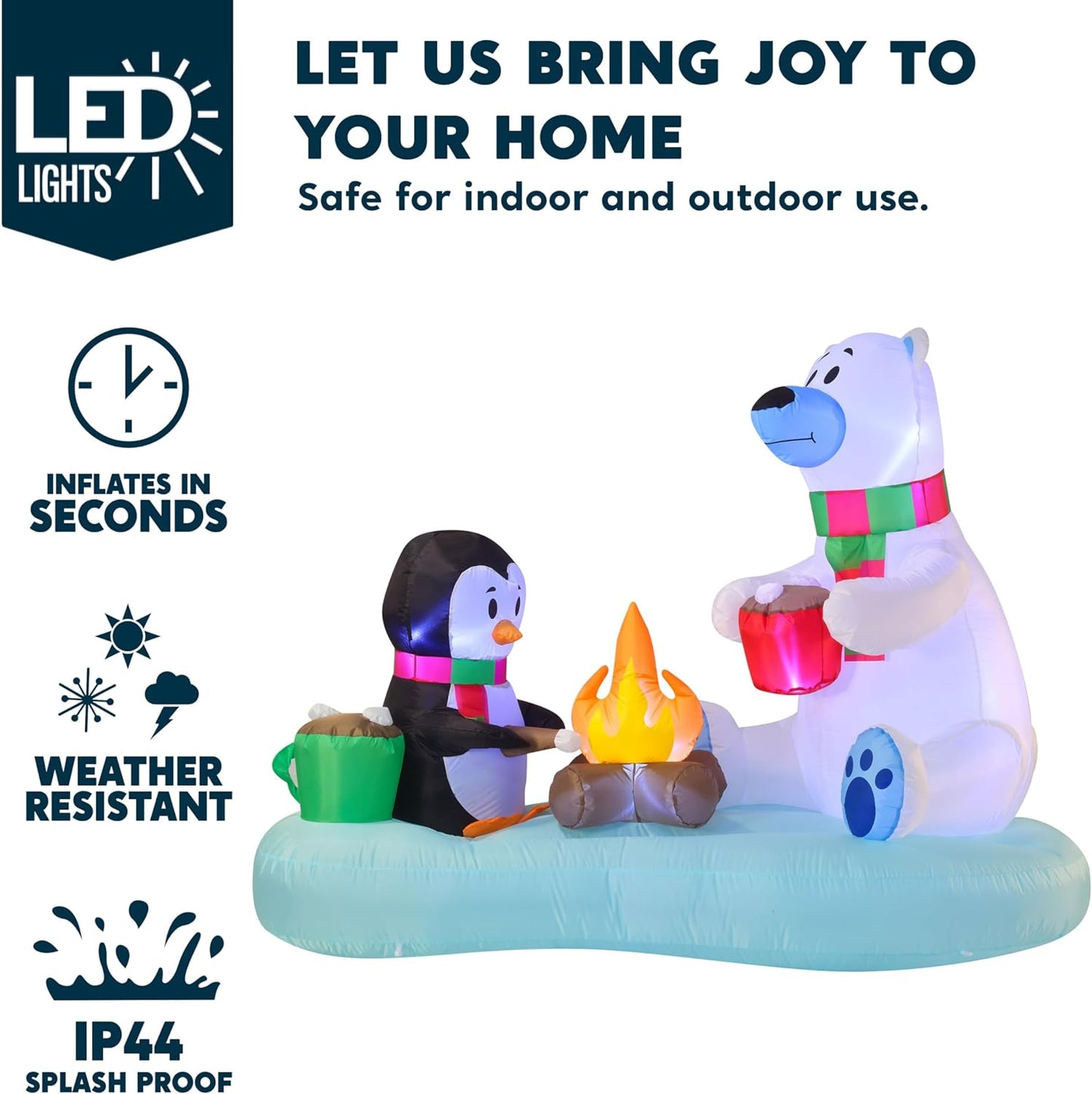 Joyfy 6 FT Christmas Inflatables Polar Bear and Penguin with Campfire Outdoor Decorations,Christmas Blow Ups Yard with Built-in LEDs for Holiday Party Garden Lawn Decor
