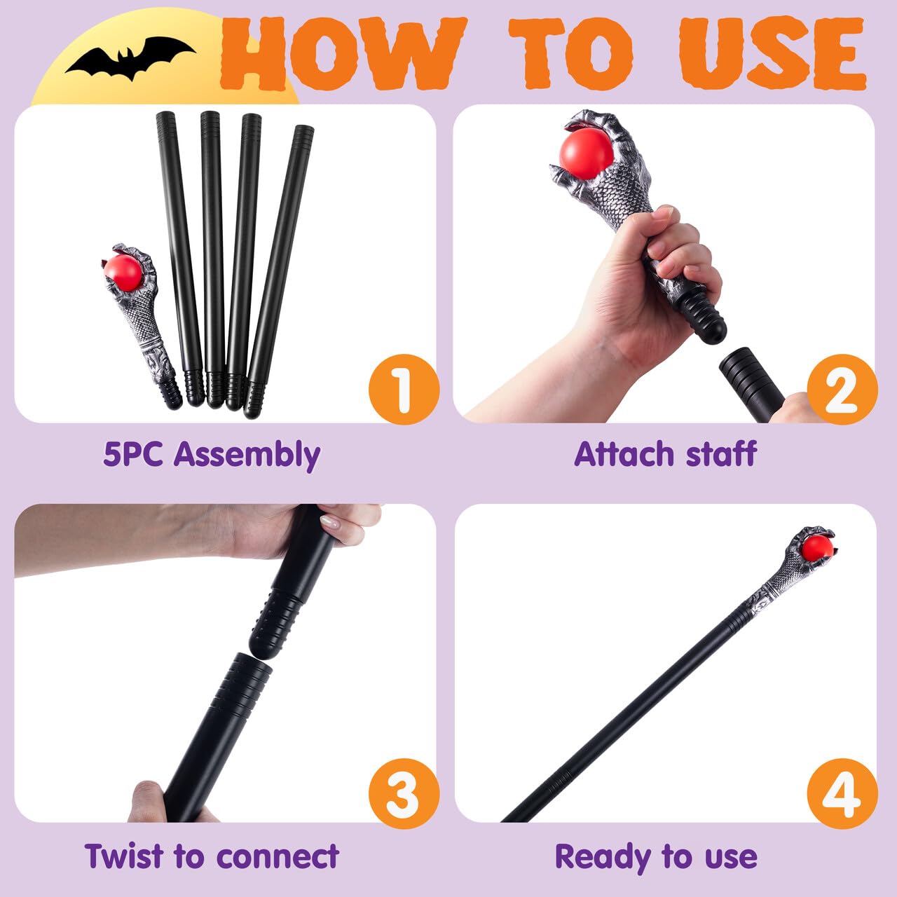 SYNCFUN 58 Inch Halloween Staff Costumes Walking Canes Dragon Claw Walking Stick for Egyptian Costume Photo Prop Accessory Decorations,Halloween Dress Up Parties