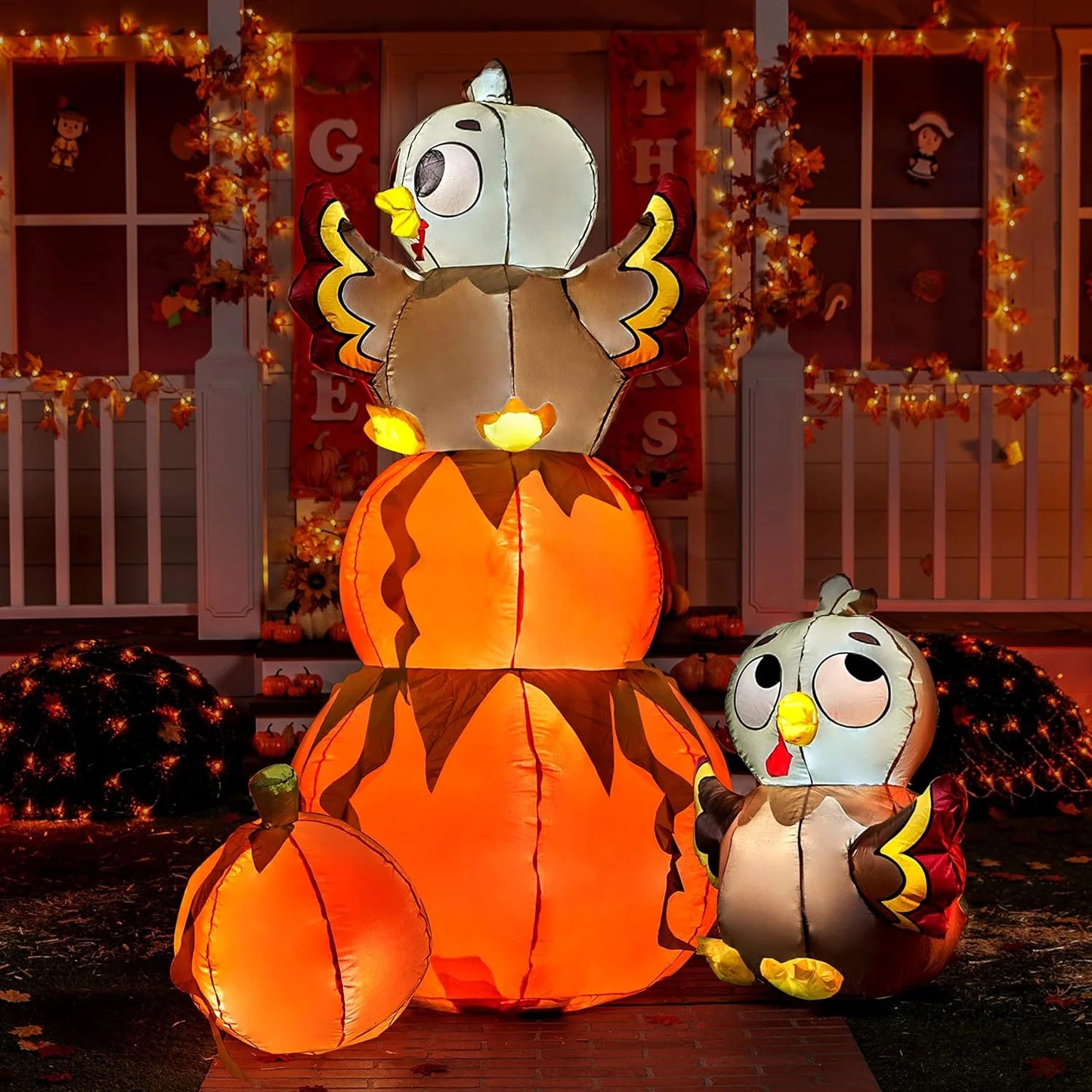 Joyfy 6 FT Thanksgiving Inflatable Stacking Pumpkin Turkey with Built-in LEDs, Blow Up Inflatables Turkey for Thanksgiving Outdoor Decorations,Halloween Inflatable Turkey for Yard Garden Decoration