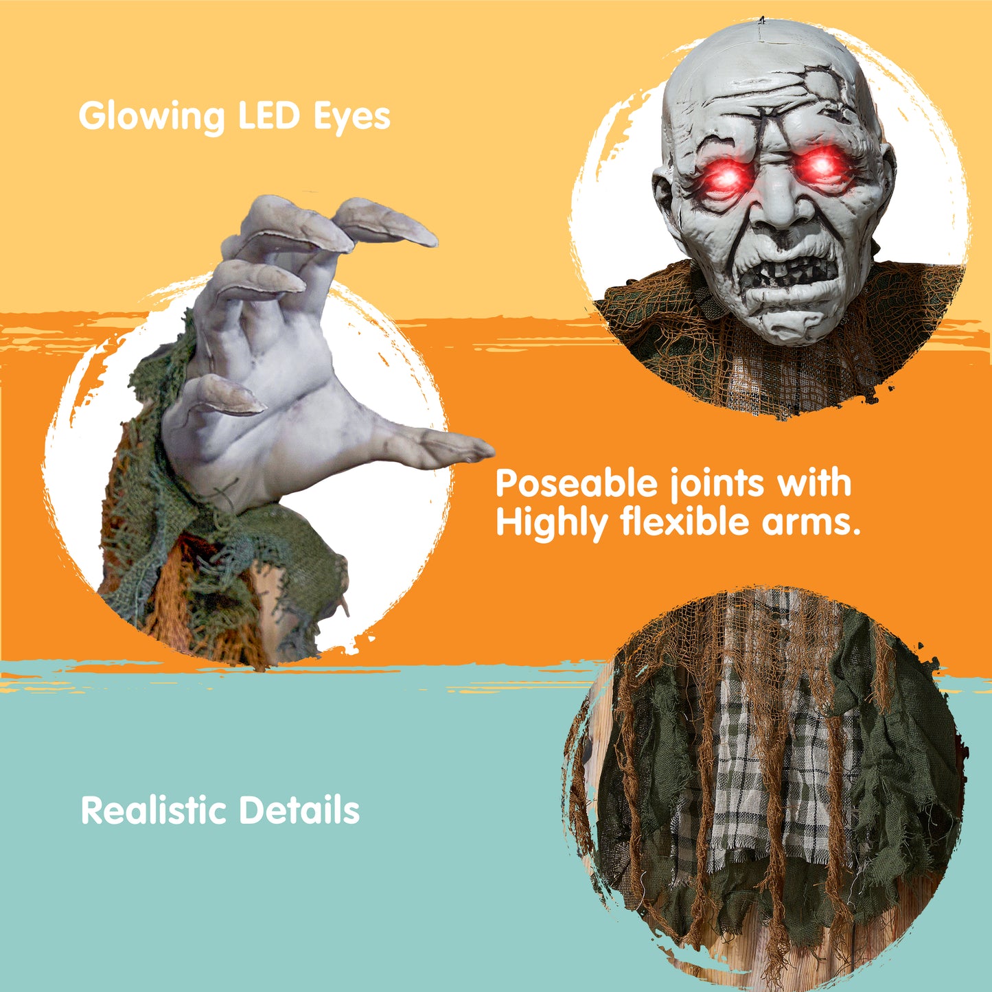 Syncfun 30 Inch Halloween Hanging Animatronic Zombie Ghost,Light Up Red Eye Zombie with Creepy Sound Activated Door Decorations for Halloween Hanging Decorations Indoor Outdoor