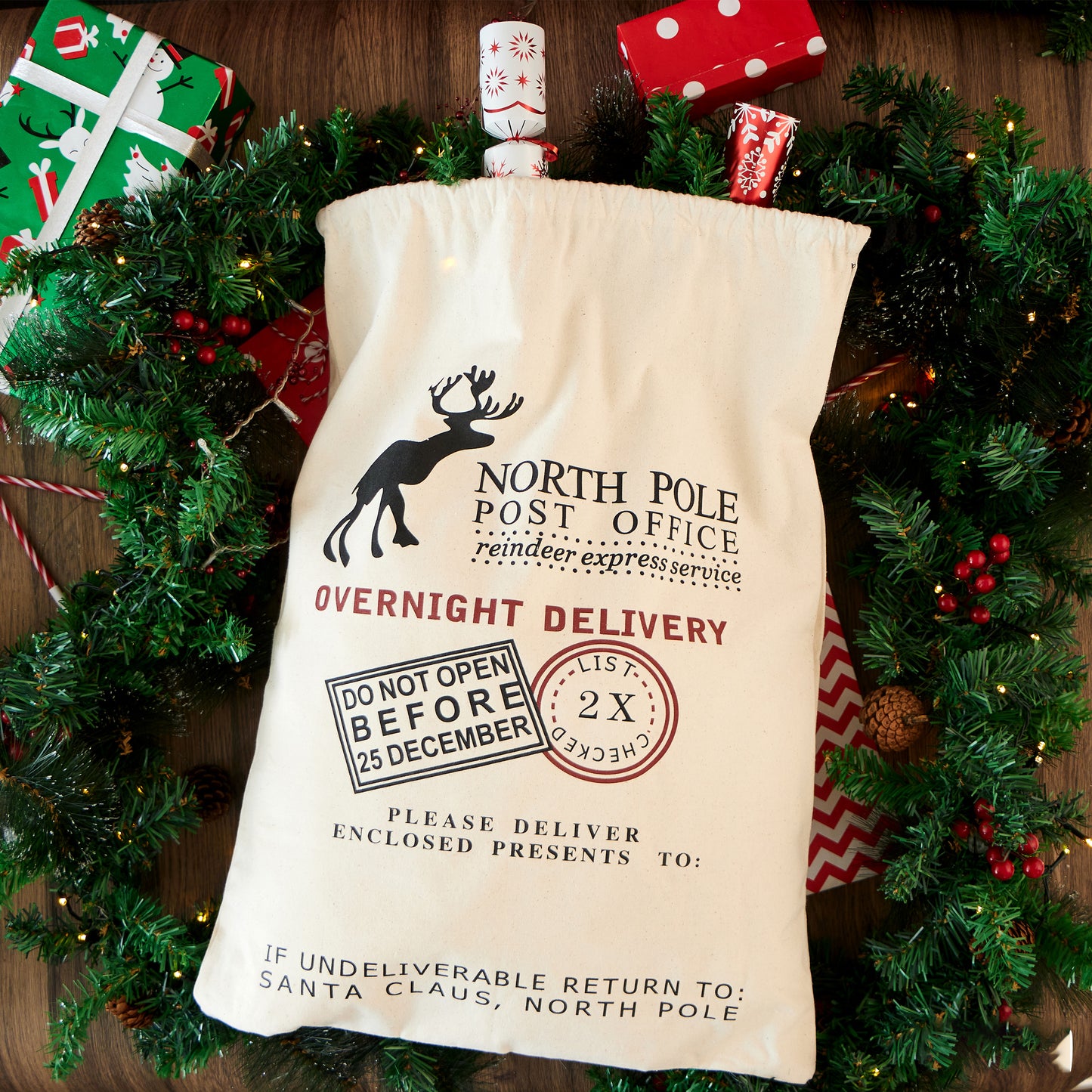 Joyfy Christmas Burlap Gift Bag 26" x 19", Extra Large Santa Sack with Drawstring for Xmas Presents Package Storage, Reusable Holiday Party Supplies Christmas Party Favors