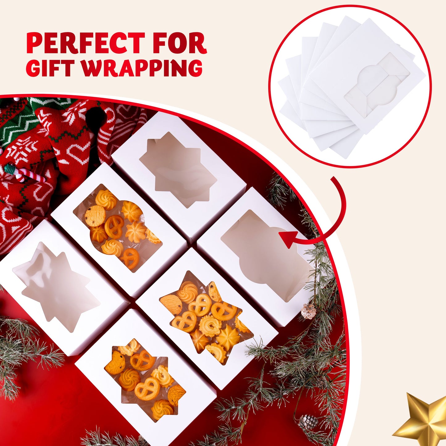 SYNCFUN 12 Pcs Christmas White Cookie Boxes Bakery Treat Gift Box with Window 8.5" x 5.75" x 2.75" for Pastries, Cupcakes, Cookies, Brownies, Donuts Gift Giving