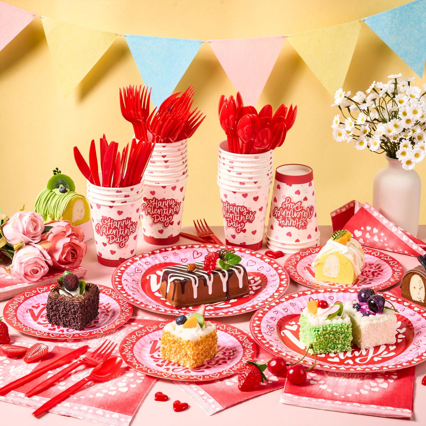 168-piece Valentine's Day Dinnerware Set for Kids Party Supplies, Disposable Party Paper Plates