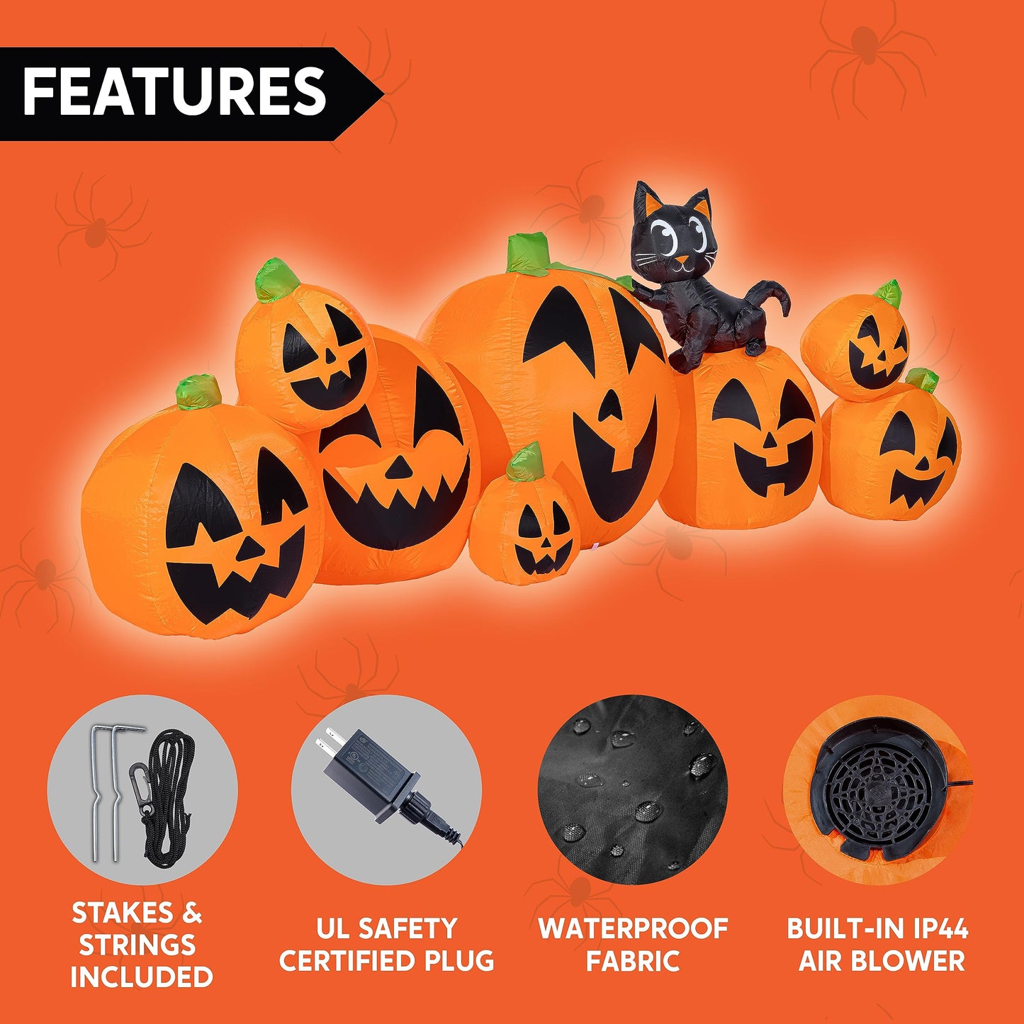 Syncfun 10 FT Halloween Inflatable Long Pumpkin with Witch's Cat Decorations Inflatables with Build-in LEDs,Halloween Decor Outdoor Blow Up Yard Decorations