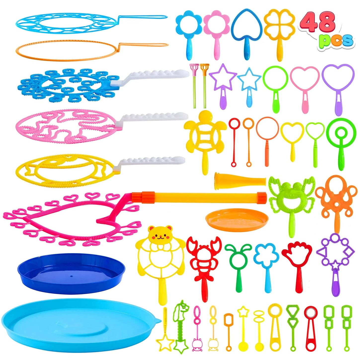 Syncfun 48Pcs Big Bubble Wands Set, 18" Giant Bubble Bottle with Tray Bulk, Large Bubble Wands for Kids Adults Gifts, Summer Outside Bubble Toys, Easter Basket Stuffers, Birthday Party Favors