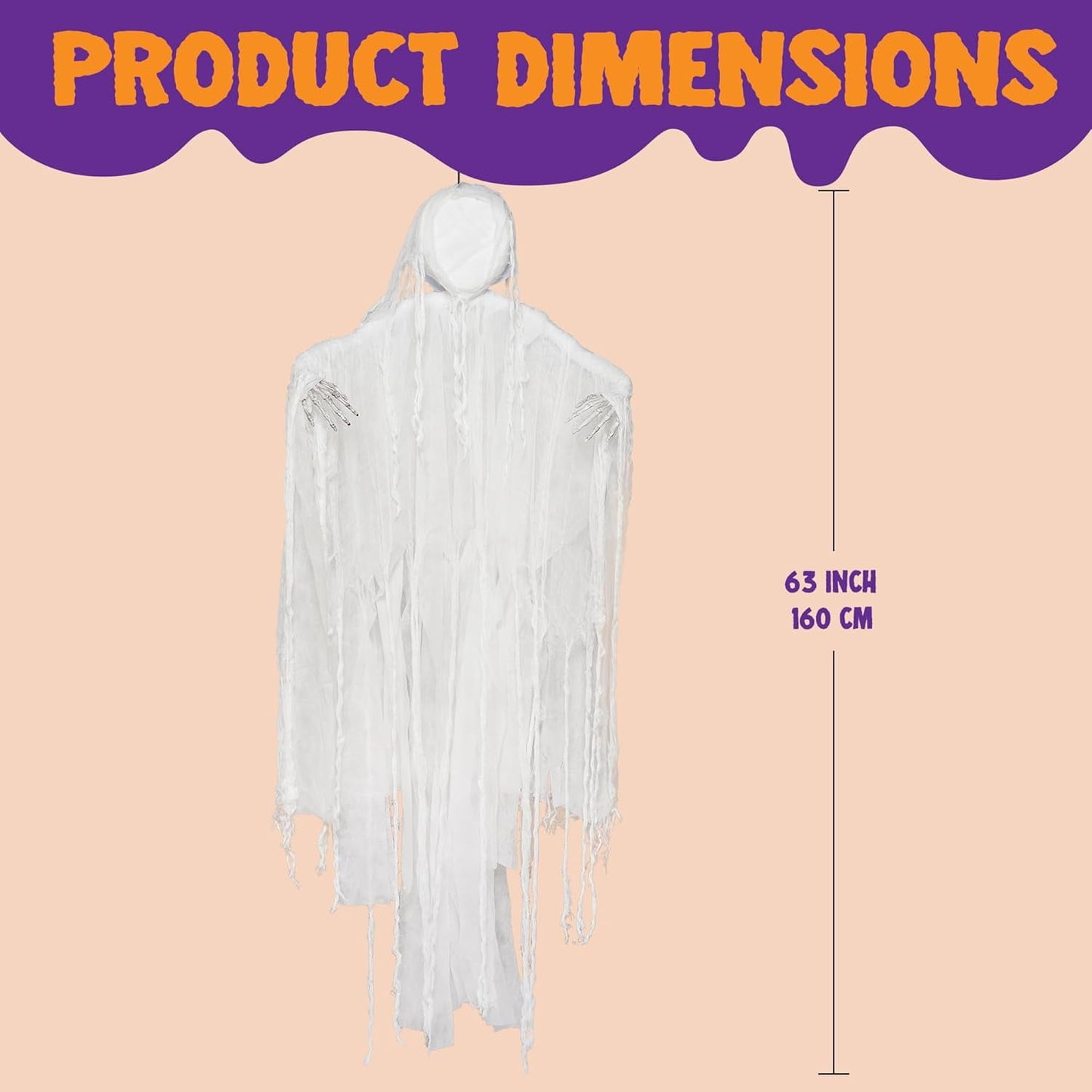 Joyfy 63¡± Halloween Hanging Ghost Decorations Outdoor, White Faceless Grim Reaper in White Horror Robe for Halloween Tree Yard Party Outside Hanging Decorations Party Supplies