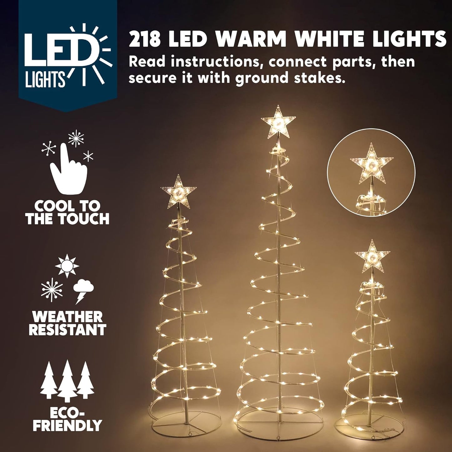 Joyfy 3 Pack Spiral Tree Christmas Decoration Outdoor,218 LED Christmas Tree Light Decorations,Christmas Yard Light with Stakes Decorations Outdoor Holiday Decor