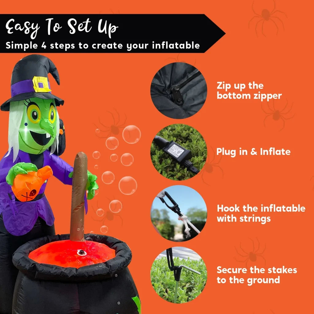 Syncfun 6 FT Halloween Inflatable Outdoor Witches Cauldron Pot Large Decorations with Flame Light and Bubble,Halloween Blow Ups for Outside Yard Decoration
