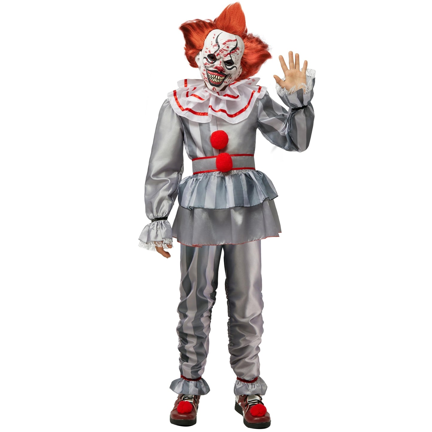 Joyfy Clown Costume for Boys, Evil Clown Dress, Halloween Scary Jester Costume for Unsiex Boys Girls Halloween Party Fancy Dress up Cosplay