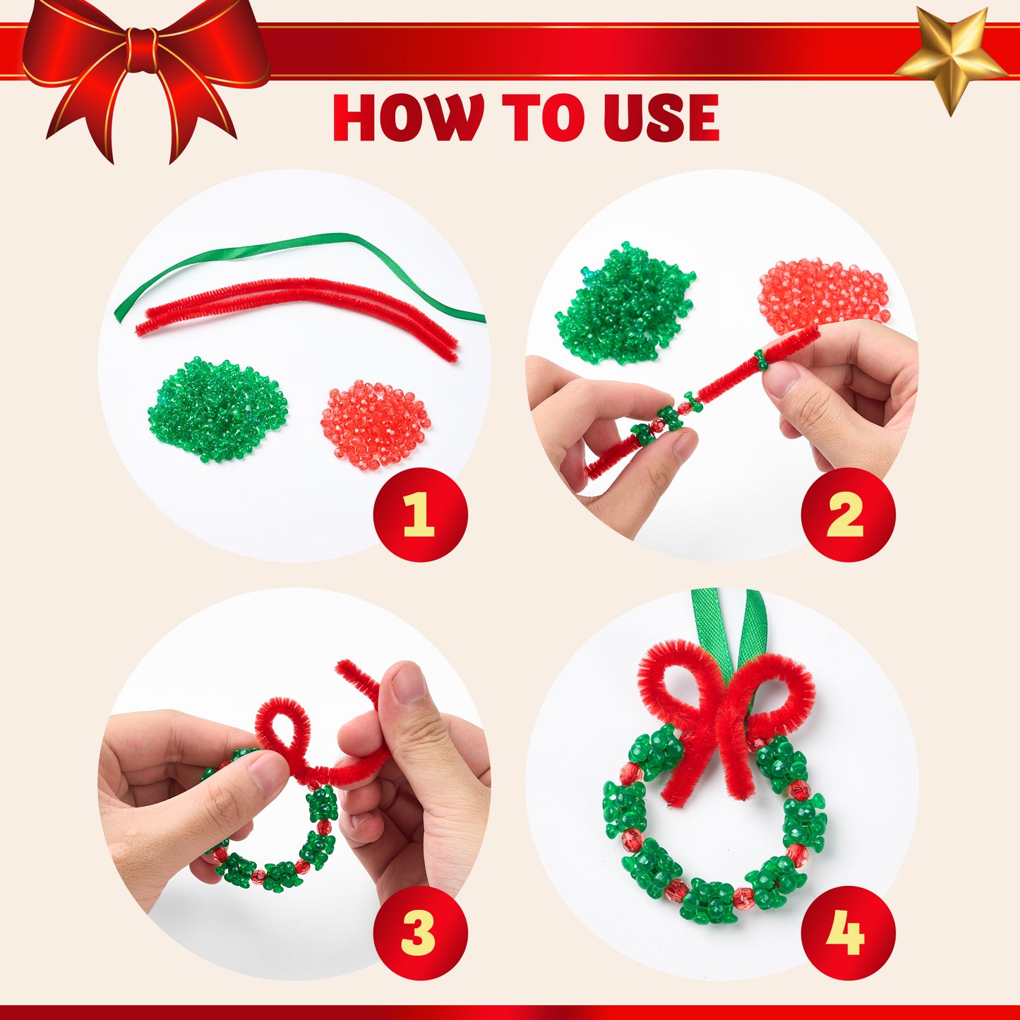 Joyfy Christmas Beaded Ornament Craft, Make up to 40 Hanging Ornaments of Snowman, Xmas Tree,Candy Canes and Wreaths for DIY Xmas Ornaments Craft(Age 14+)