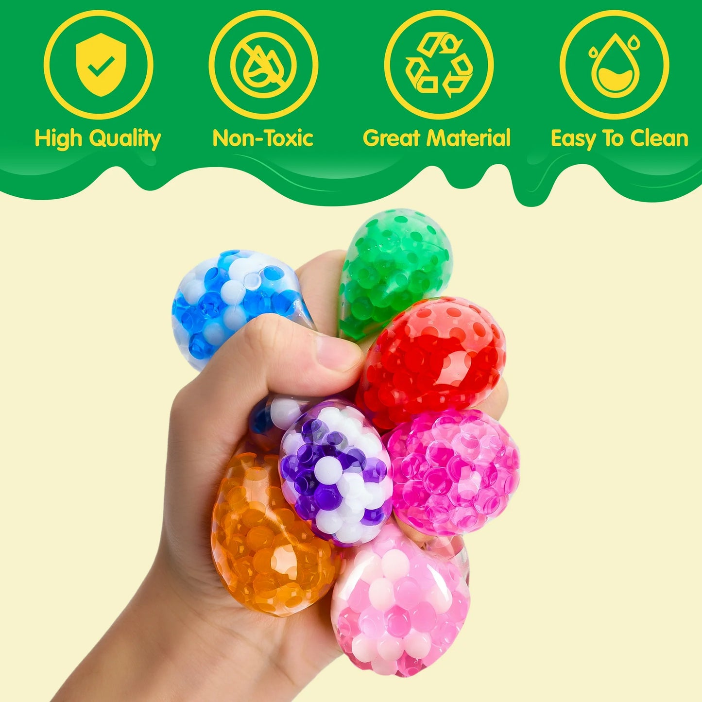 24 Pack Mini Stress Balls Fidget Toys for Adults Stress Relief Squishies Party Favors for Kids, Orbeez Anxiety Calming Squeeze Balls, Prize (1.57")