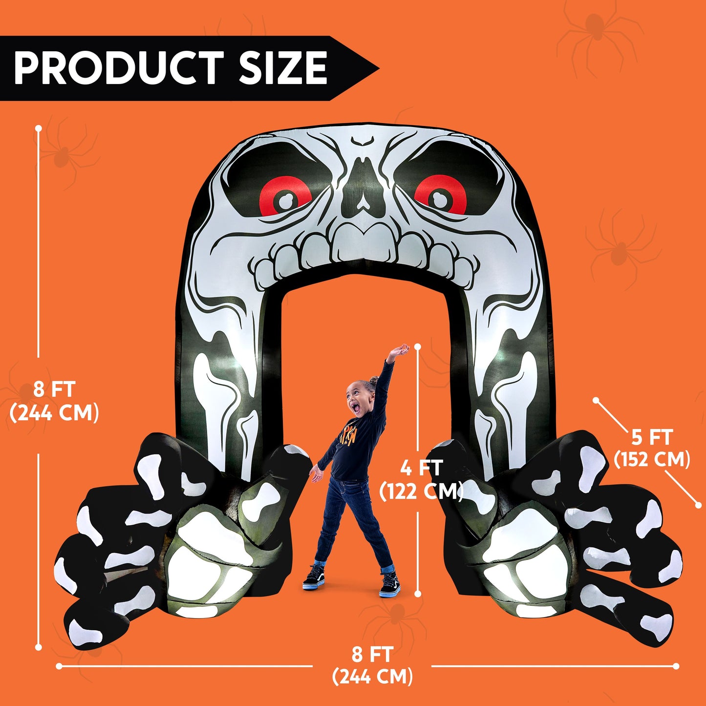 Syncfun 8 FT Halloween Inflatable Giant Skeleton with Hands Grabbing Archway Decorations Inflatable with Build-in LEDs,Halloween Blow Up Yard Decorations