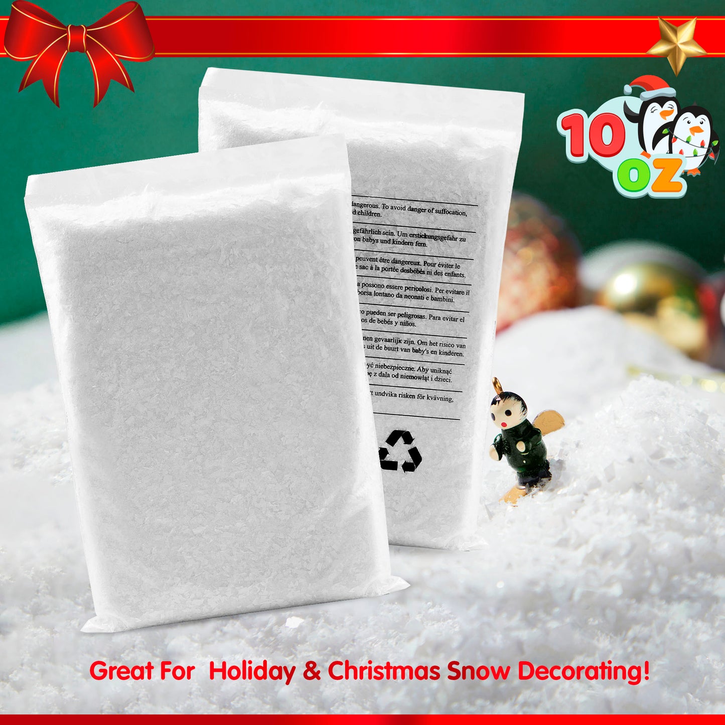SYNCFUN 10 Oz Artificial Snow, 280g Plastic Fake Snow for Winter Decoration Christmas Tree Decoration Holiday Decor and Winter Displays and Handcraft (White)