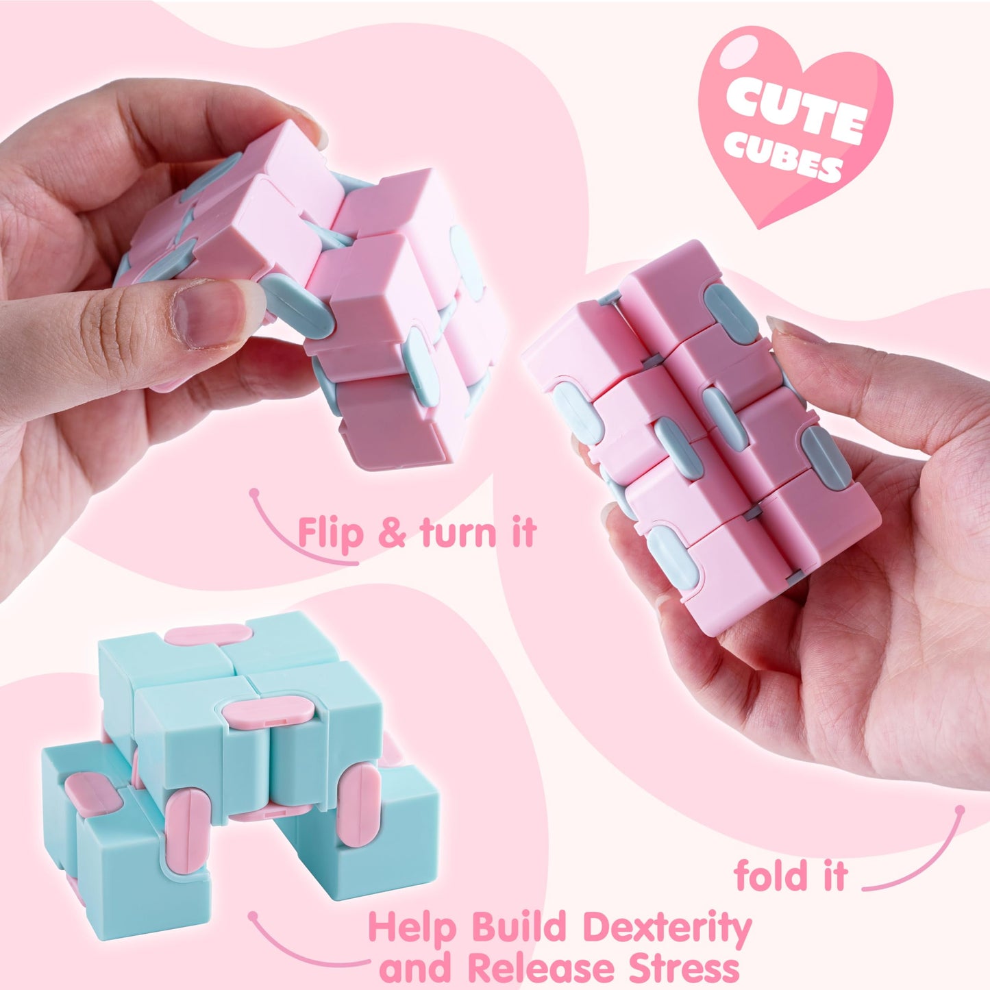 28 Packs Valentines Cards with Fidget Cube for Kids, Snake Cube Fidget Puzzles s for Kids Valentines Class Exchange Cards