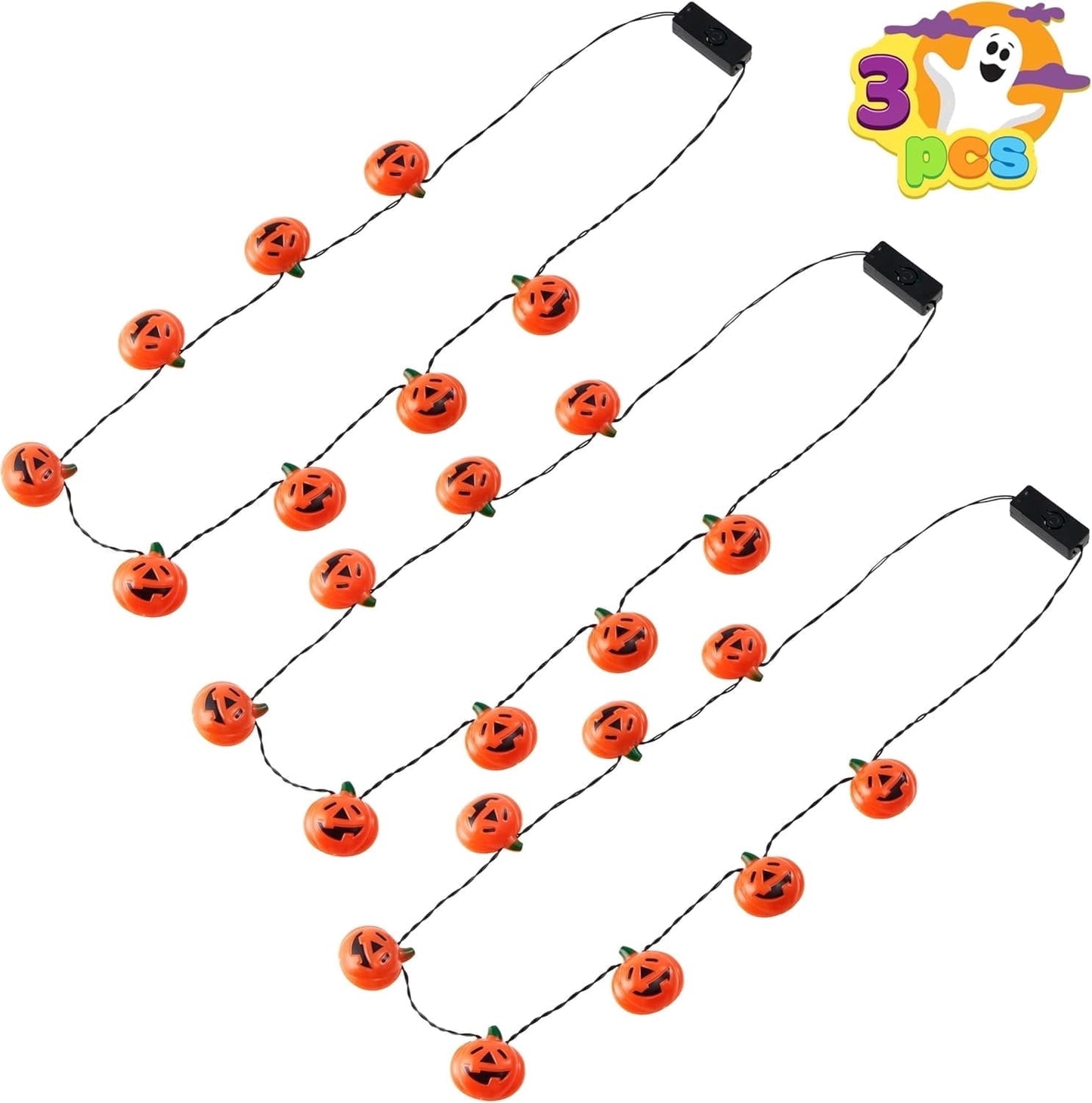 Joyfy 3 Pcs Halloween LED Necklace, Pumpkin Shaped Jack o' Lantern Glowing Necklaces, Party Costume Accessory Supplies