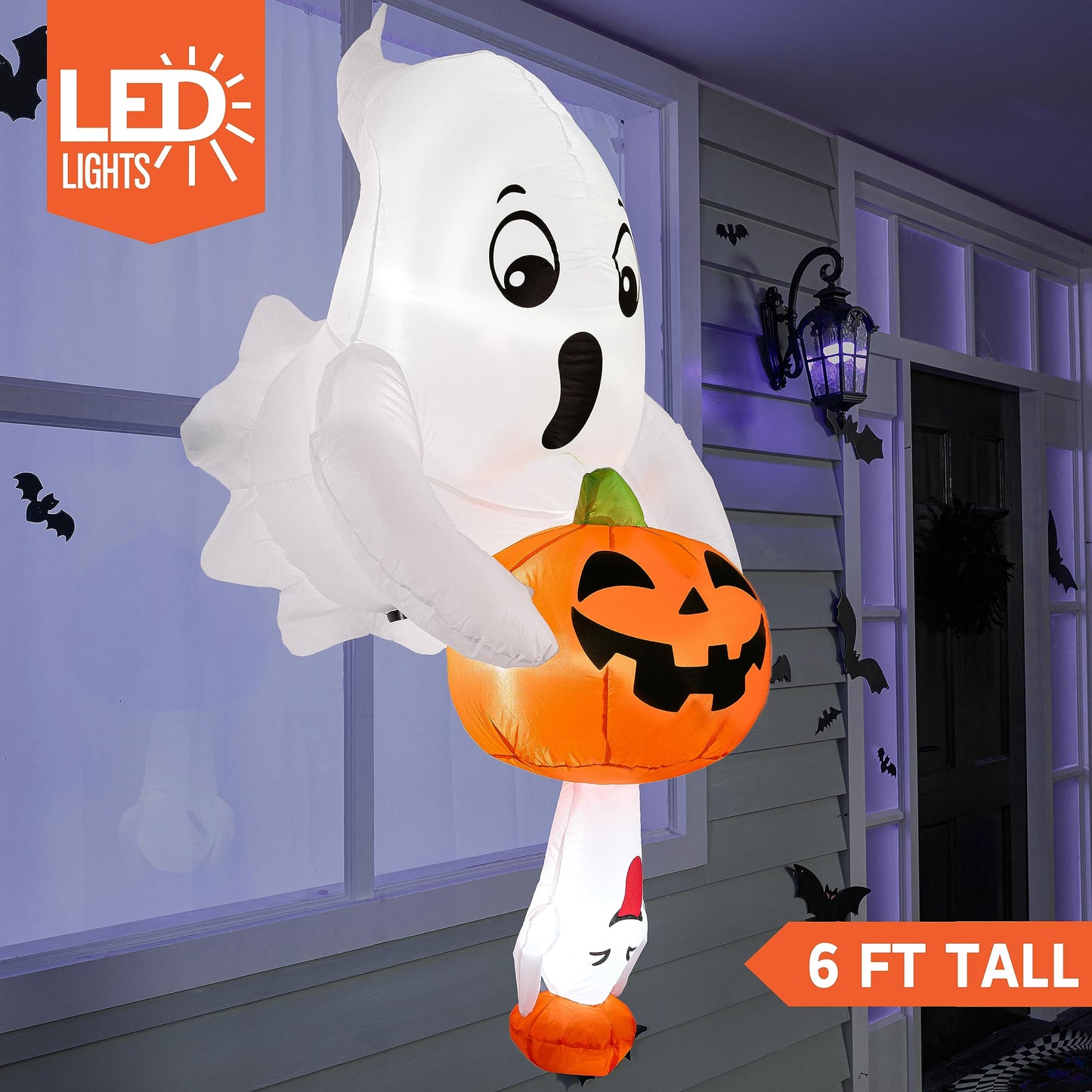 Syncfun 6 FT Halloween Inflatable Ghost Broke Out from Window with Built-in LED Blow Up Inflatable for Window Decoration Yard Garden Lawn Decor