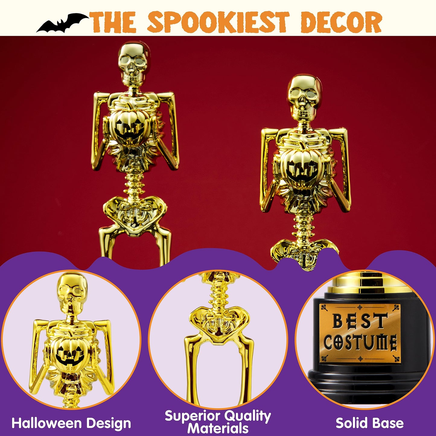 SYNCFUN 2 Pcs Halloween Best Costume Skeleton Trophy for Kids Adults,Halloween Prizes,Halloween Party Games for Kids Adults,Costume Contest Awards