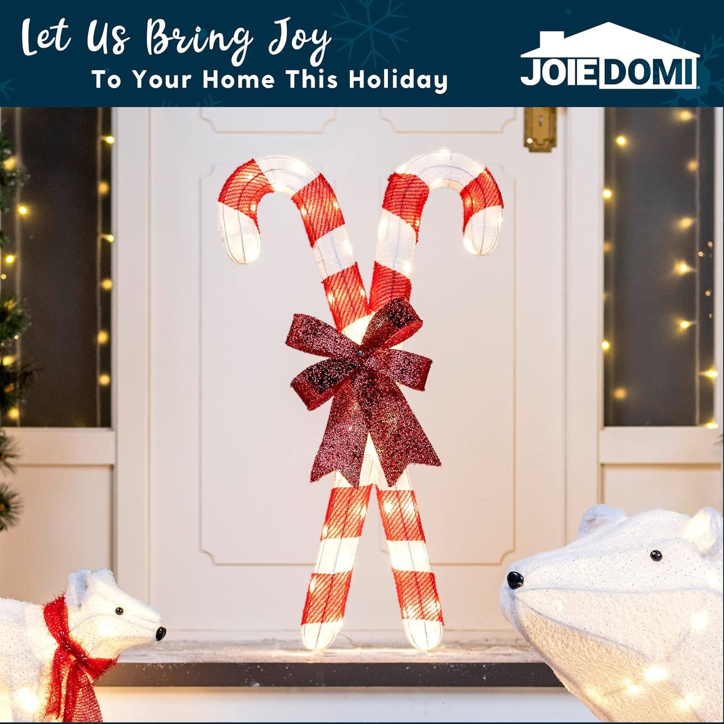 Joyfy 2.8 FT Candy Cane Yard Light Christmas Outdoor Decorations,50 Pre-Lit LED Christmas Decorations,Christmas Yard Light with Stakes Decorations Outdoor Holiday Decor