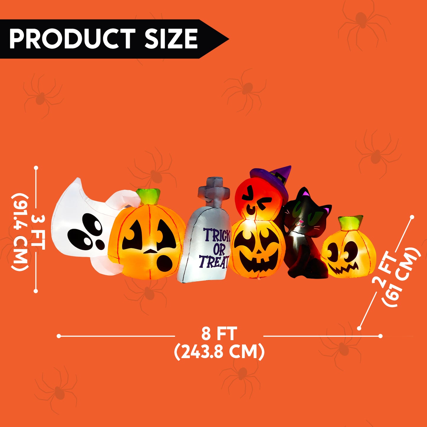 Joyfy 8 FT Halloween Inflatables Characters,Long Light Up Pumpkin Ghost Cat Tombstone Halloween Blow up Yard Decorations,Outdoor Halloween Decor