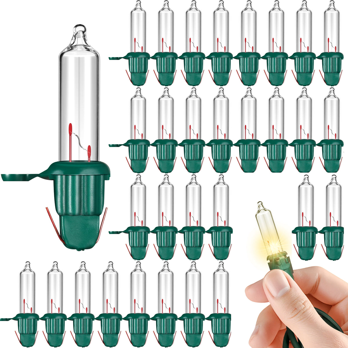Joyfy 200 Pcs Warm White Incandescent Christmas Tree Light Replacement Bulbs,2.5V 0.425W 170mA Replacement Bulb Green Base for Indoor Outdoor Holiday Xmas Decoration Lights
