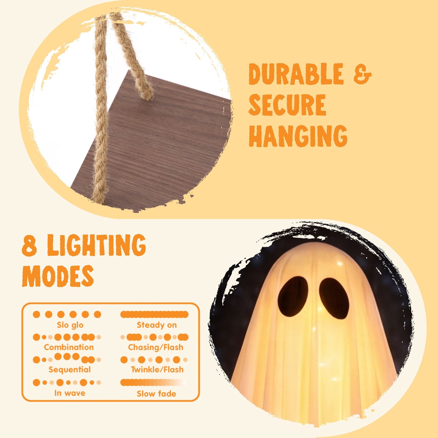 Joyfy 5 ft Lighted Hanging Swing Ghost Halloween Outdoor Decor,Warm White LED Ghost Swing Ornament, Spooky Cute Halloween Decor for Yard Tree Front Porch
