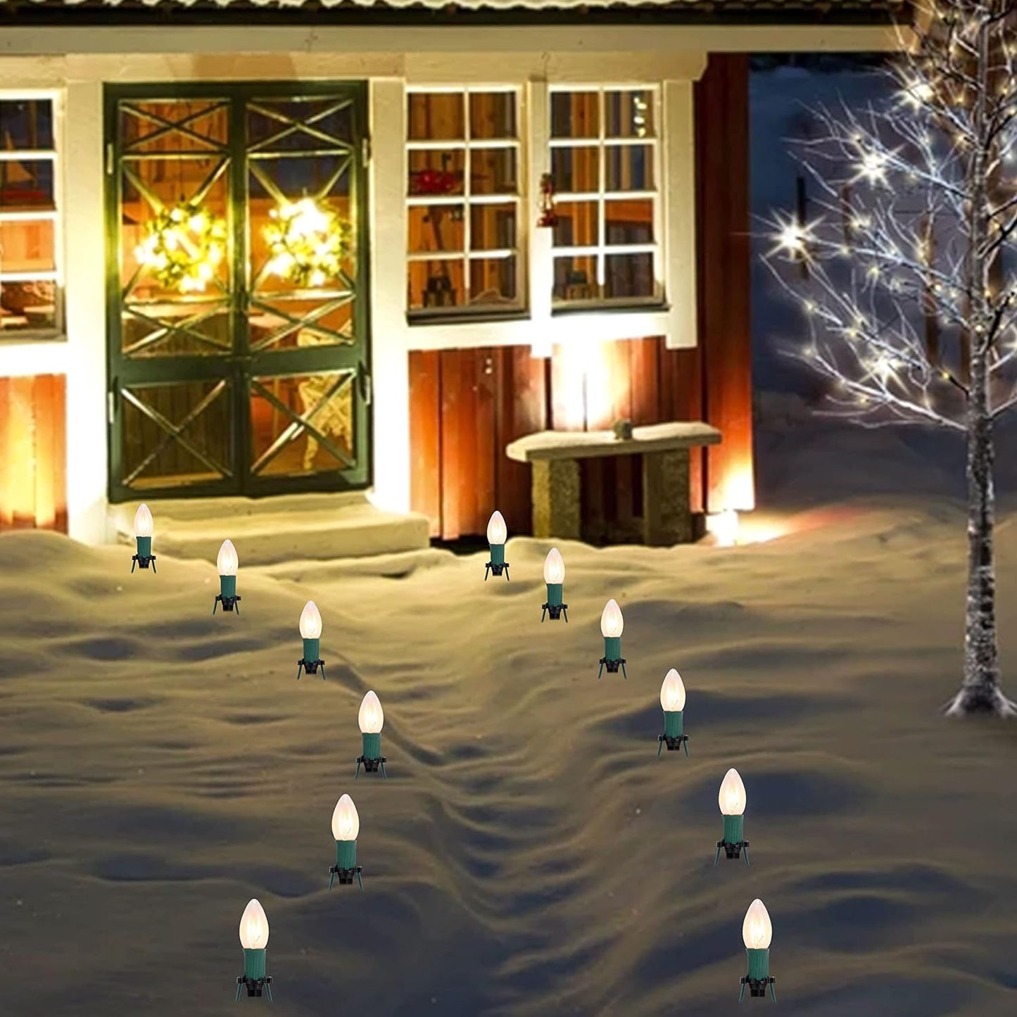 Joyfy Christmas Pathway Lights Outdoor,30.75 FT 24 LED Walkway Lights with Marker Stakes,Outdoor Christmas Lights for House Warm White Christmas Decorations