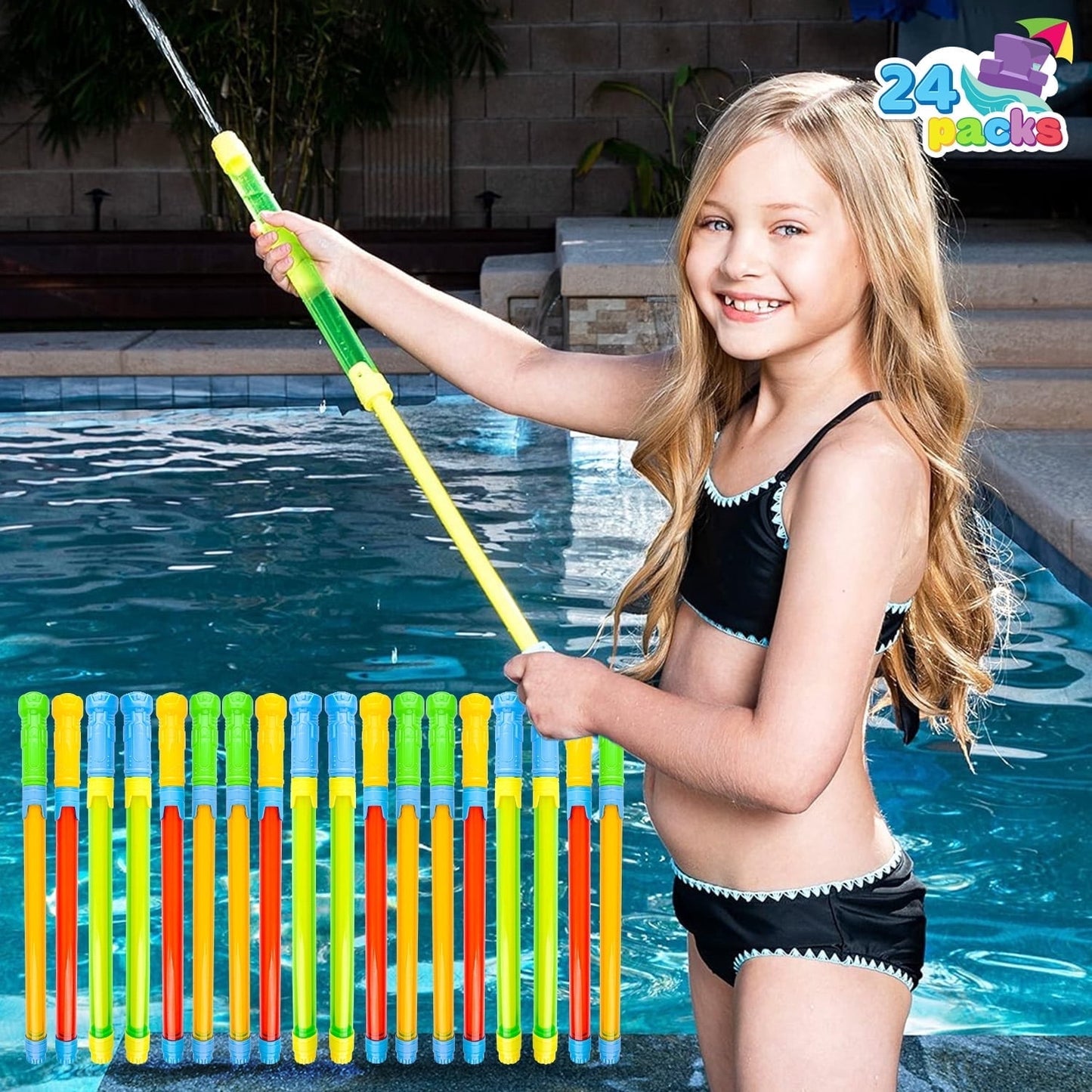 Joyfy 24 Packs Outdoor Water Guns, 16.5'' Summer Super Water Soaker Swimming Pool Toys for Kids and Adults