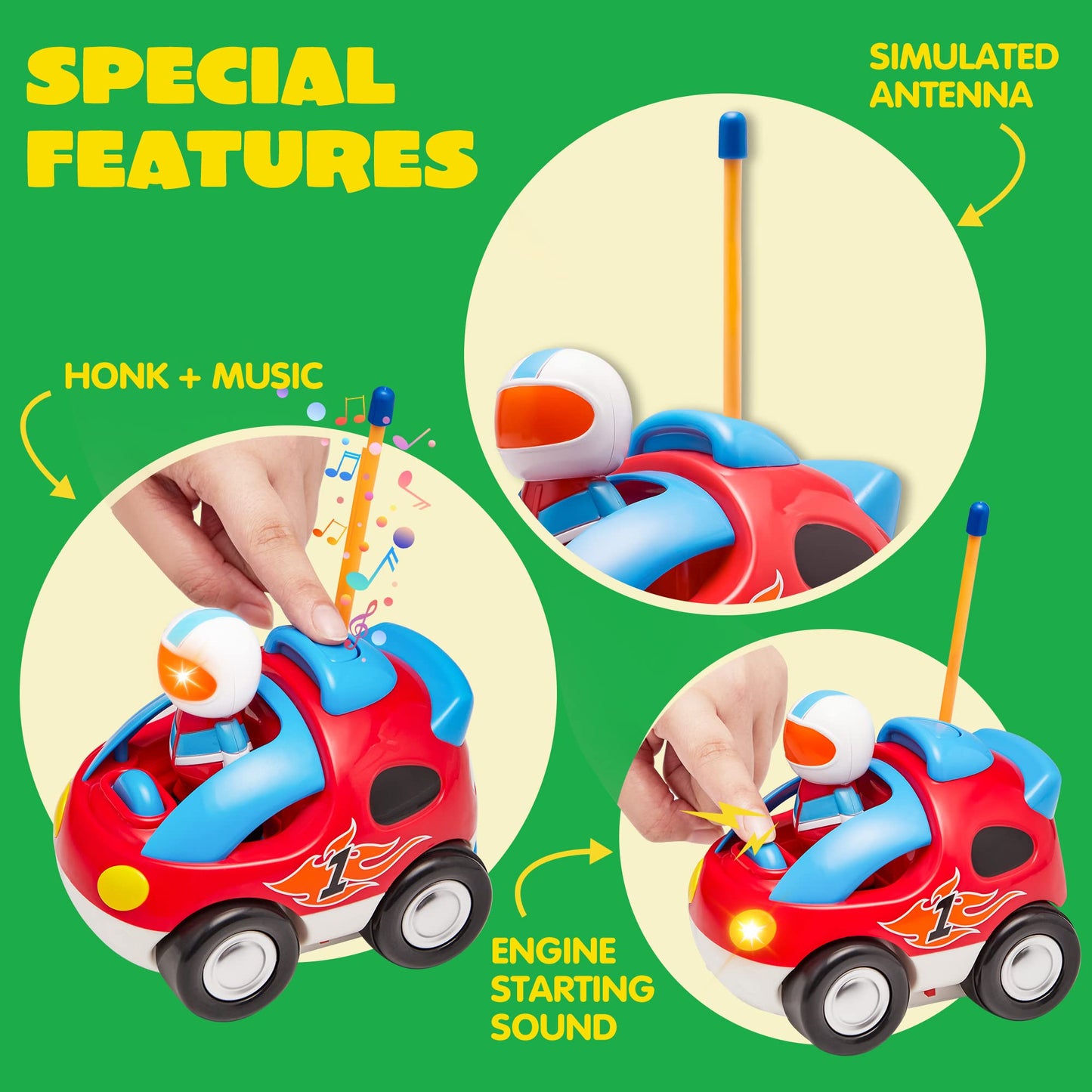Joyfy Remote Control Car for Kids, Cartoon Race Car Toy for Boys, Toddlers Easter Basket Stuffers and Birthday Gift
