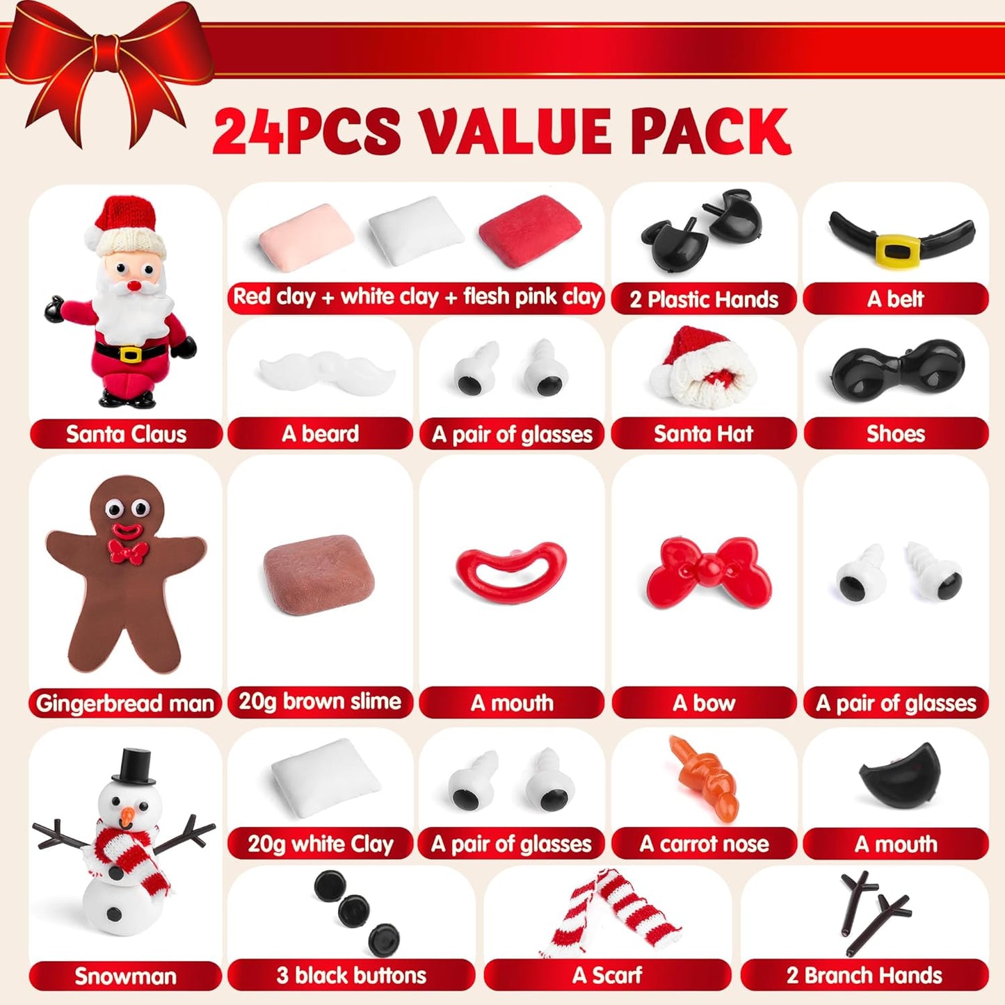 SYNCFUN 3 PCS Christmas Craft Kit, Christmas Snowman, Santa Claus and Gingerbread Man Craft Kit for Kids Xmas DIY Gifts, Arts and Craft Activities