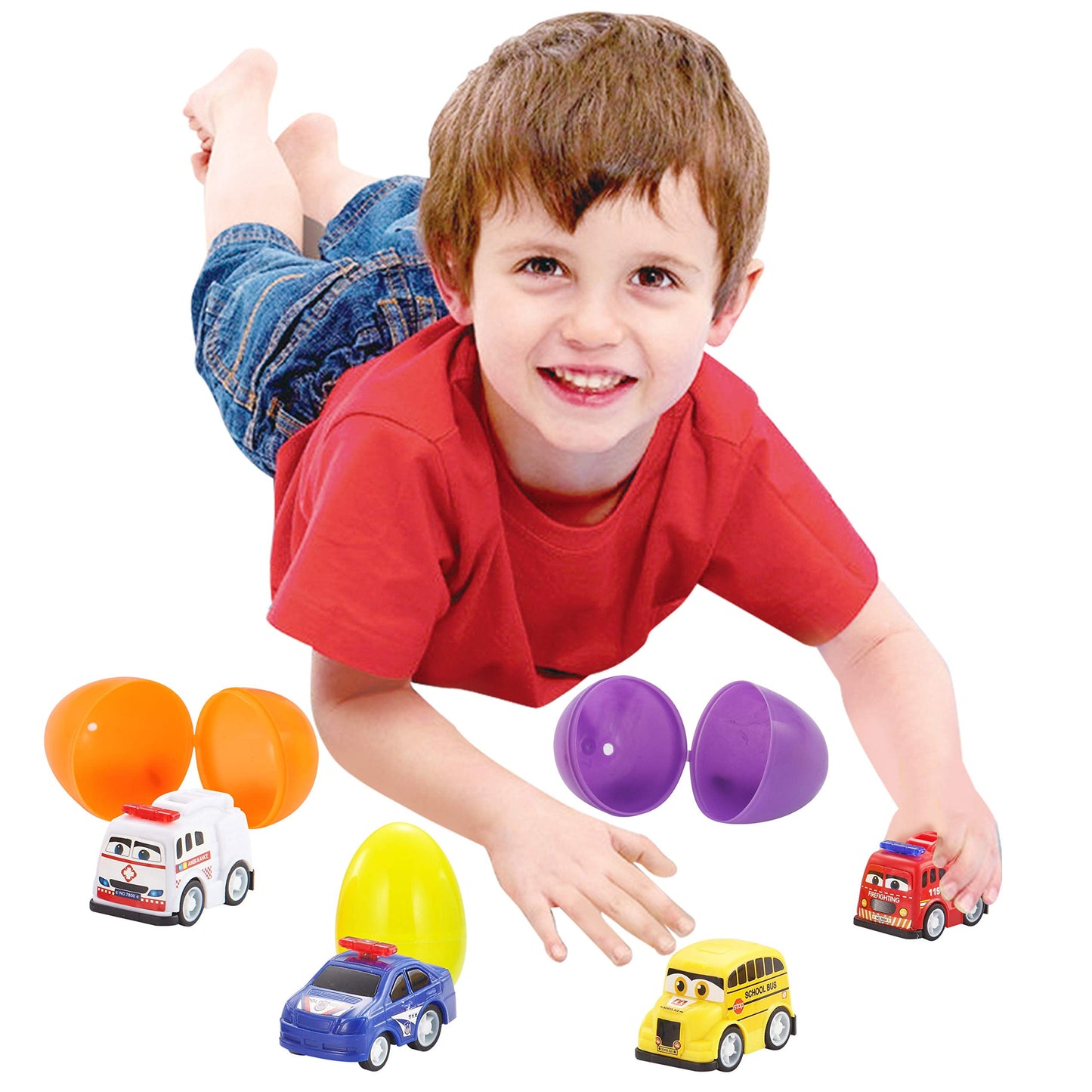 48 Pcs Easter Eggs with Toys Set (24 Easter Eggs and 24 Mini Pull Back Cars),Easter Eggs with Toys Fillers for Toddlers,Easter Egg Hunt Easter Basket Stuffers for Kids