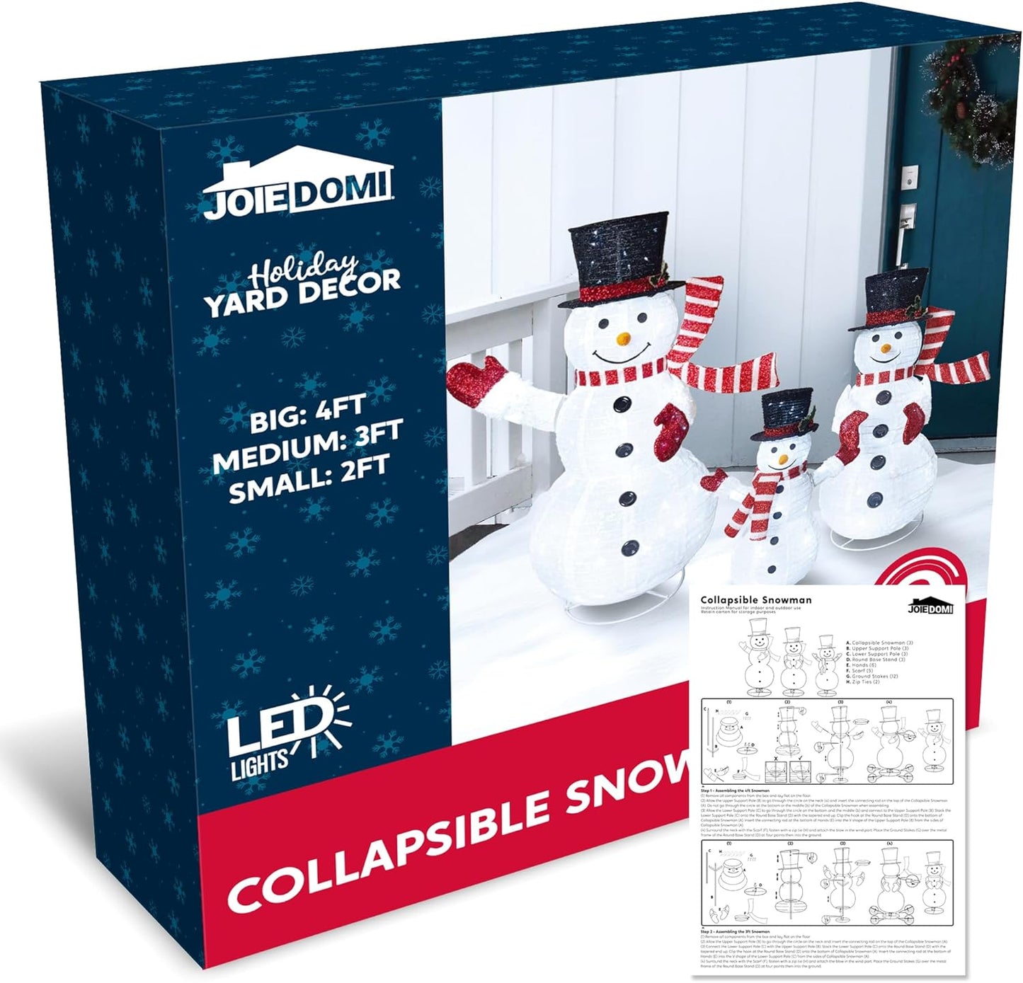 Joyfy 3 Pcs Collapsible Snowman Yard Light Christmas Outdoor Decorations,3D 270 Pre-Lit LED Snowman Christmas Decorations,Christmas Yard Light with Stakes Holiday Decor