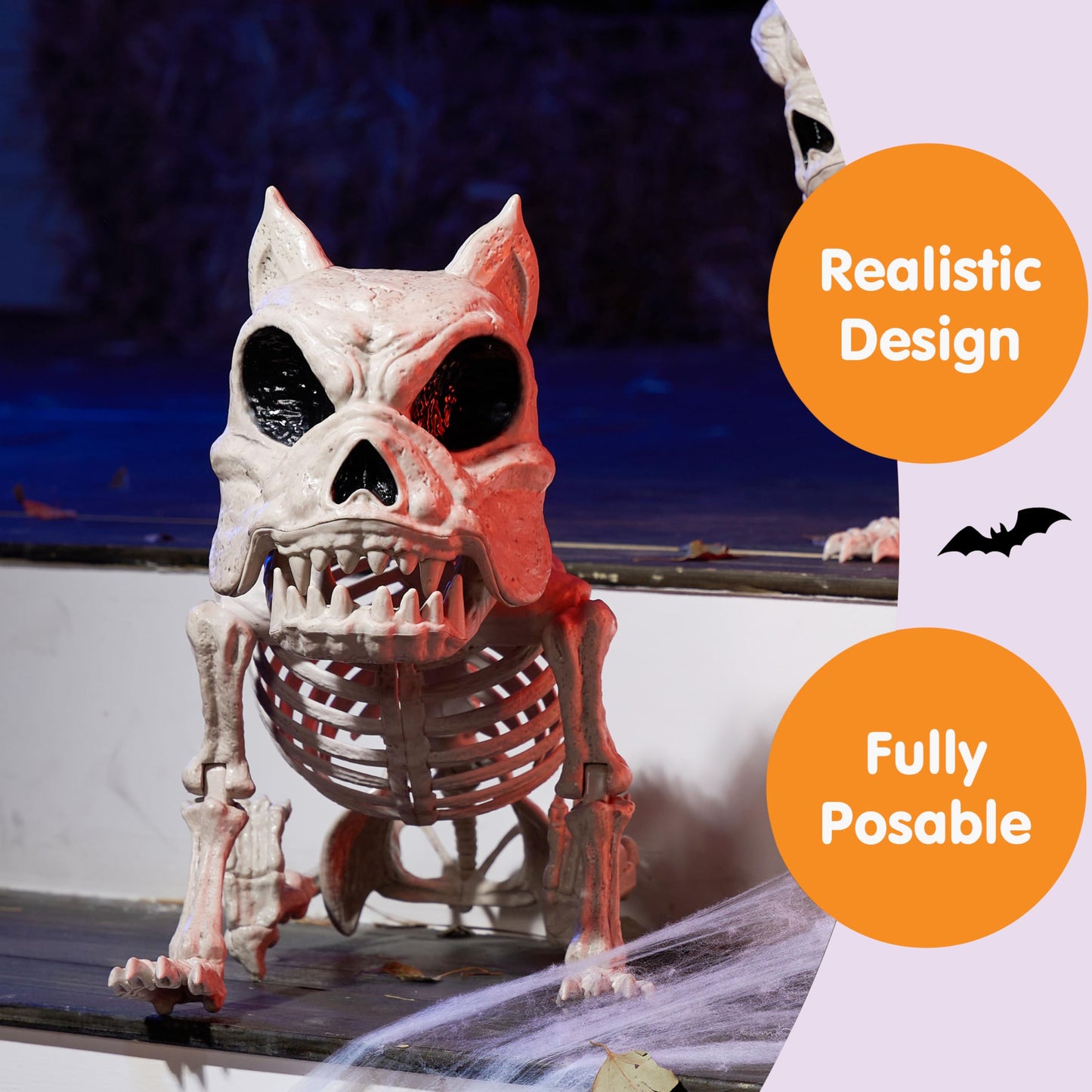 Joyfy 16 Inch Halloween Skeleton Dog Skeleton Halloween Decor,Pose-N-Stay Plastic Skeleton Bones with Posable Joints for Hallowmas Decoration Outdoor Haunted House Party