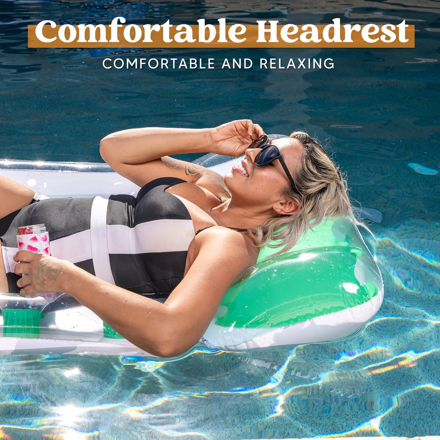 2 Packs Inflatable Pool Lounger Float Rafts with Headrest