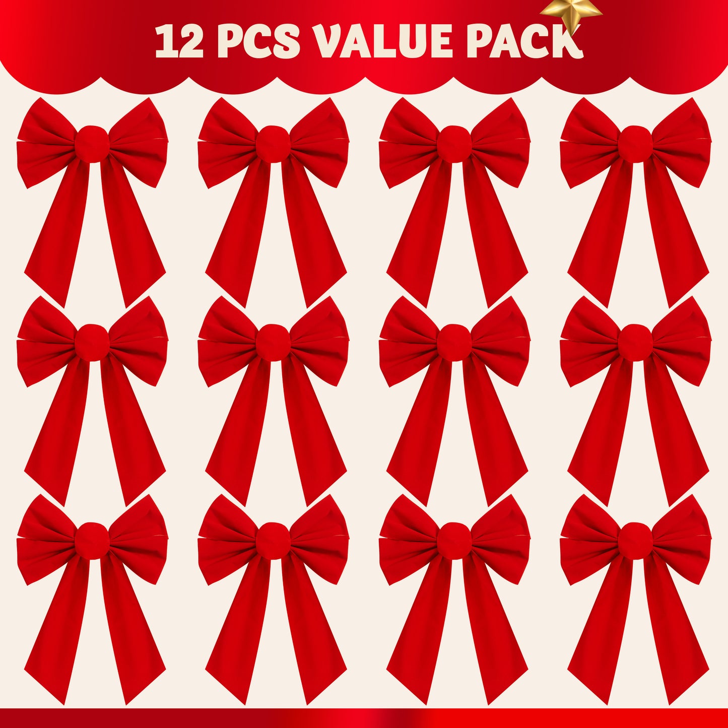 Joyfy 12 Pcs Christmas Red Velvet Bows, 13"x 9" Wide Decorative Christmas Bows for Wreath Garland Christmas Tree Decor, Indoor Outdoor Holiday Decorations