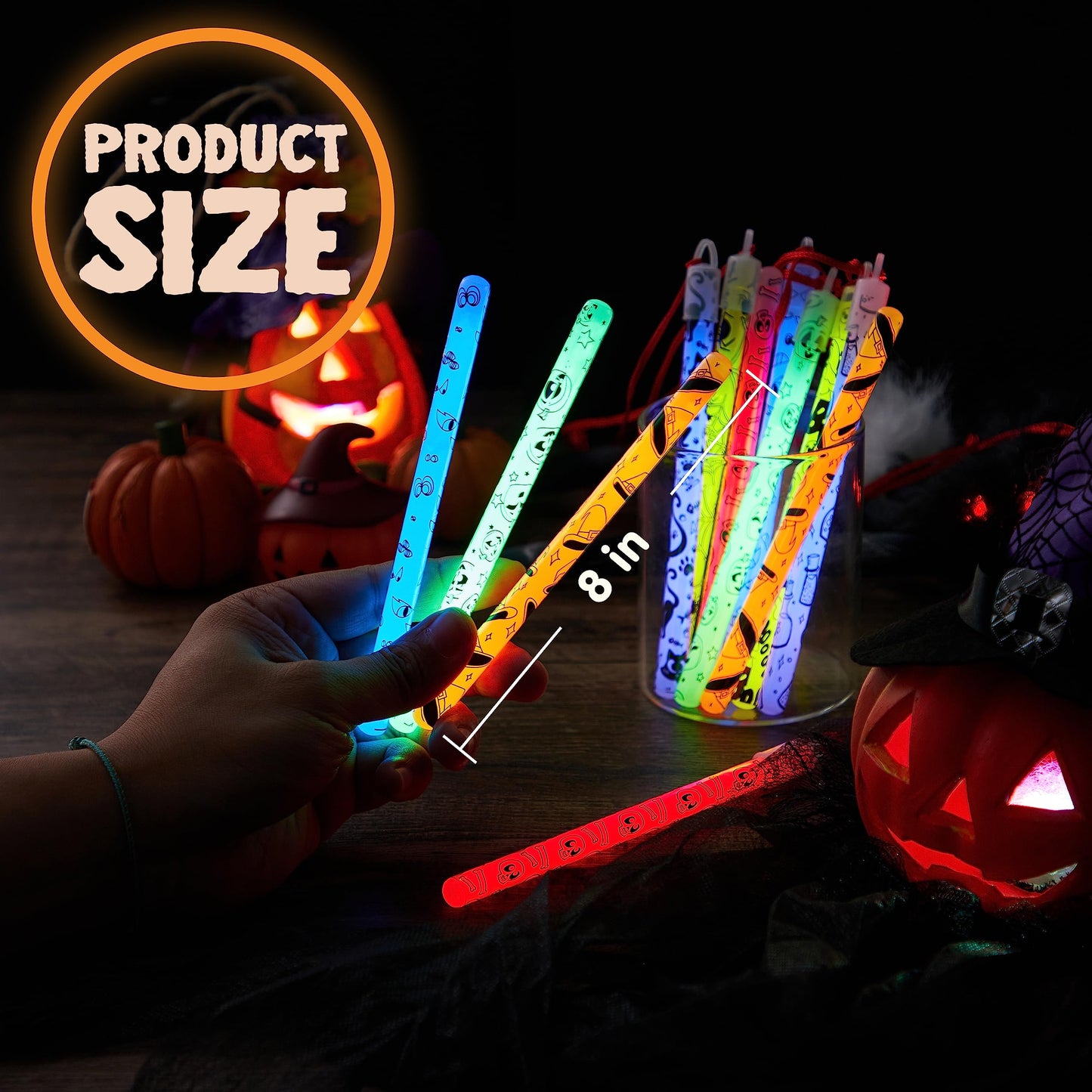 Sycnfun 24 Pcs Halloween Glow Sticks Bulk Party Pack,Hanging Wands Glow in The Dark Party Favors,Halloween Goodie Bag Fillers,Halloween Trinkets for Kids,Halloween Activities
