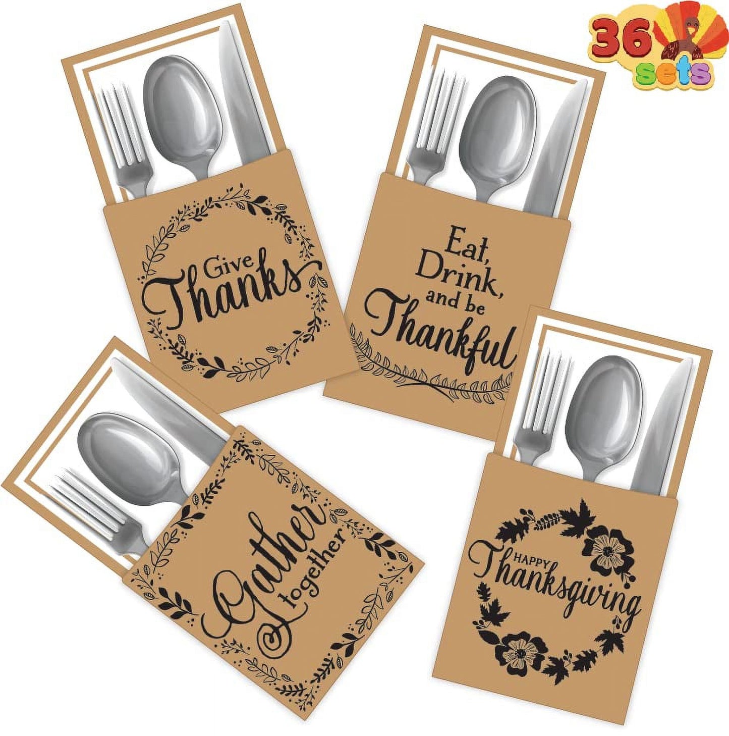 JOYIN 36 Pcs Thanksgiving Table Decoration Turkey Utensil Holder for Xmas Table Decor Harvest Party Supply