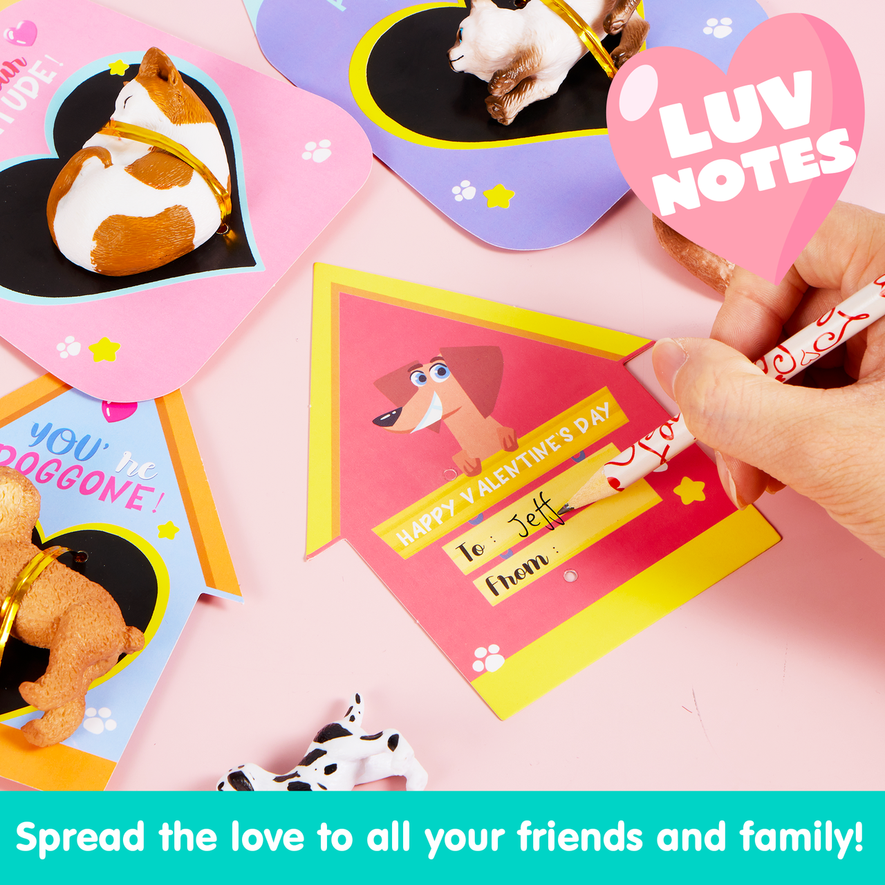16 Pack Valentines Day Card with Dog and Cat Figure Toys for Valentine Kids Party Favor, Classroom Exchange Prizes, Valentine’s Greeting Cards
